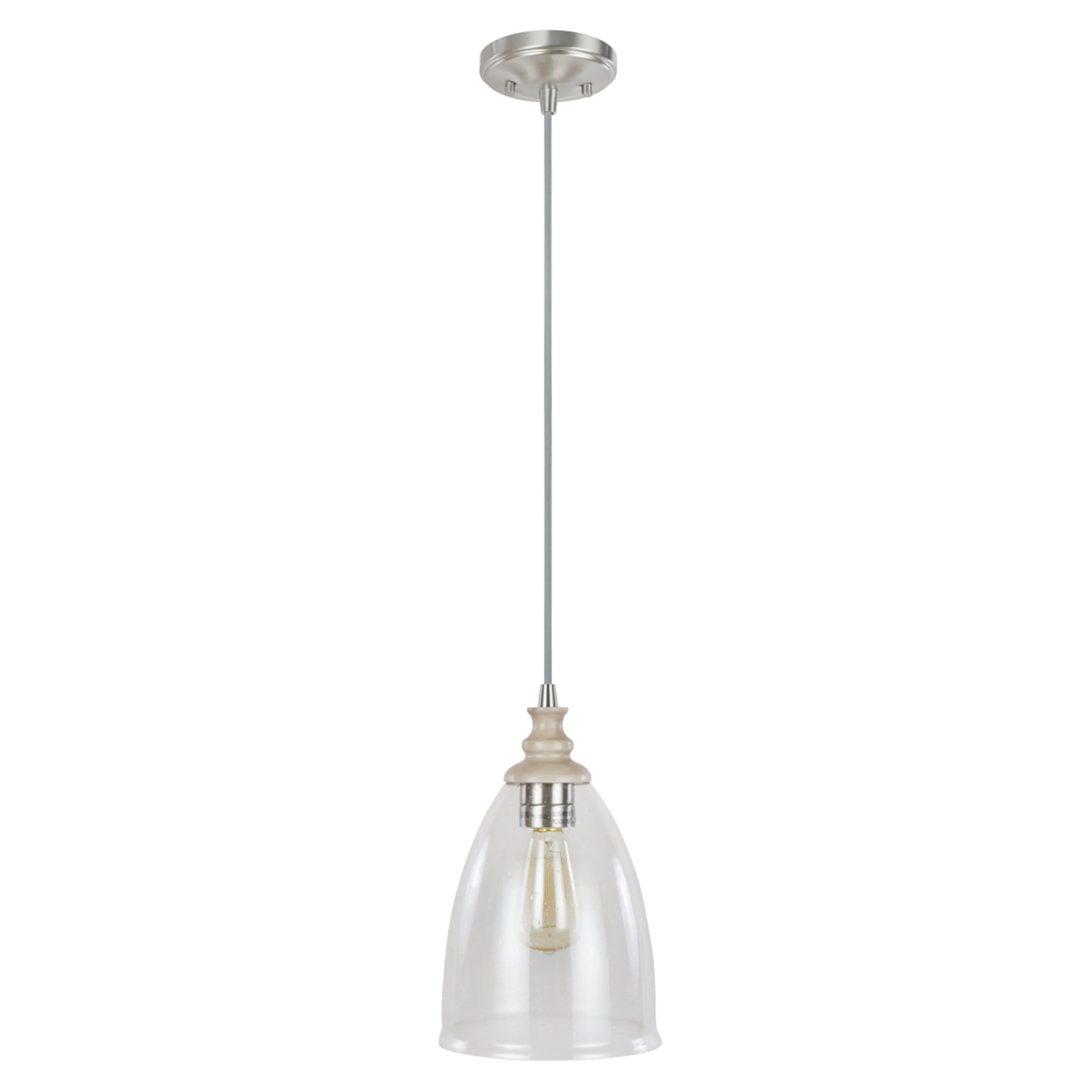 # 61045  Adjustable One-Light Hanging Mini Pendant Ceiling Light, Transitional Design, Brushed Nickel, Clear Glass Shade, 8" W