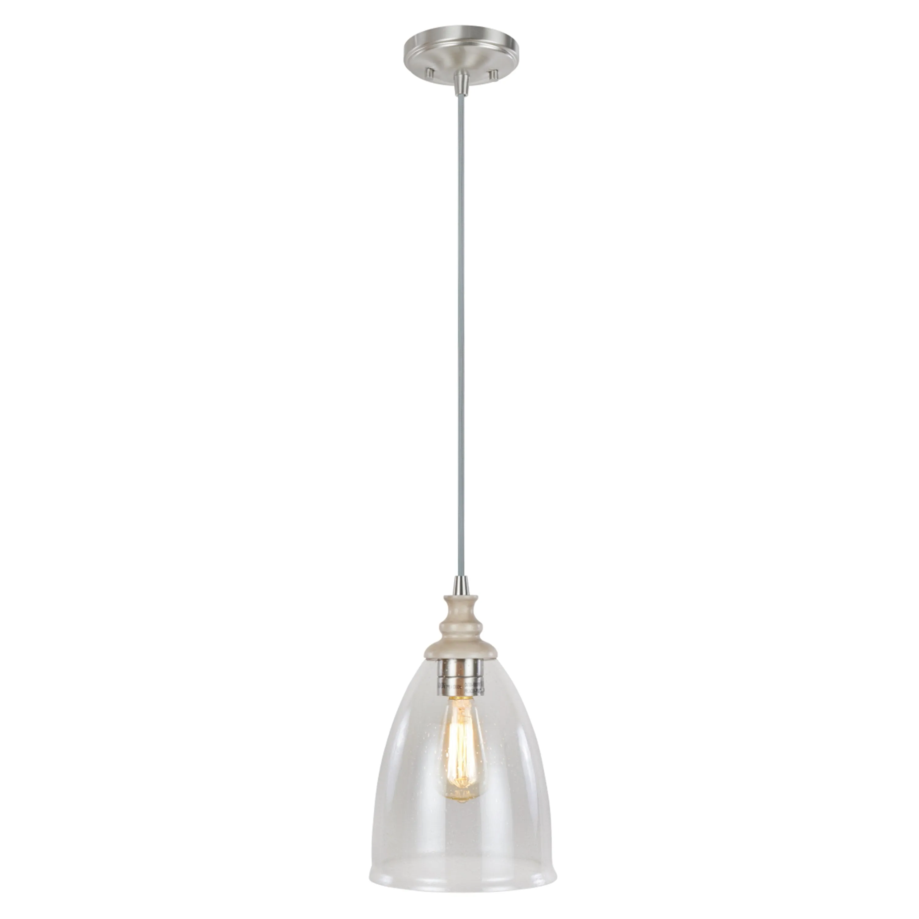 # 61045  Adjustable One-Light Hanging Mini Pendant Ceiling Light, Transitional Design, Brushed Nickel, Clear Glass Shade, 8" W