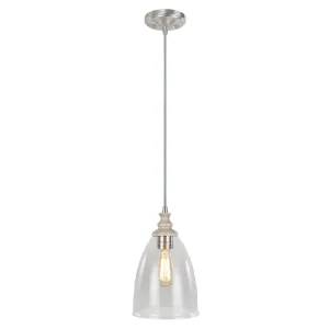 # 61045  Adjustable One-Light Hanging Mini Pendant Ceiling Light, Transitional Design, Brushed Nickel, Clear Glass Shade, 8" W