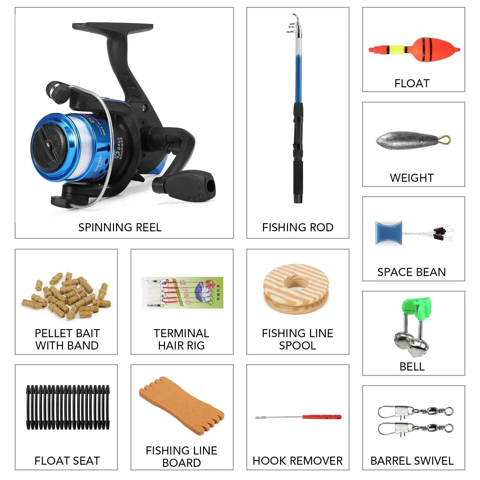 1.8M Fishing Rod and Reel Combo Full Kit With Lures Swivels Bell Float Hair Rigs For Outdoor Fishing Accessories