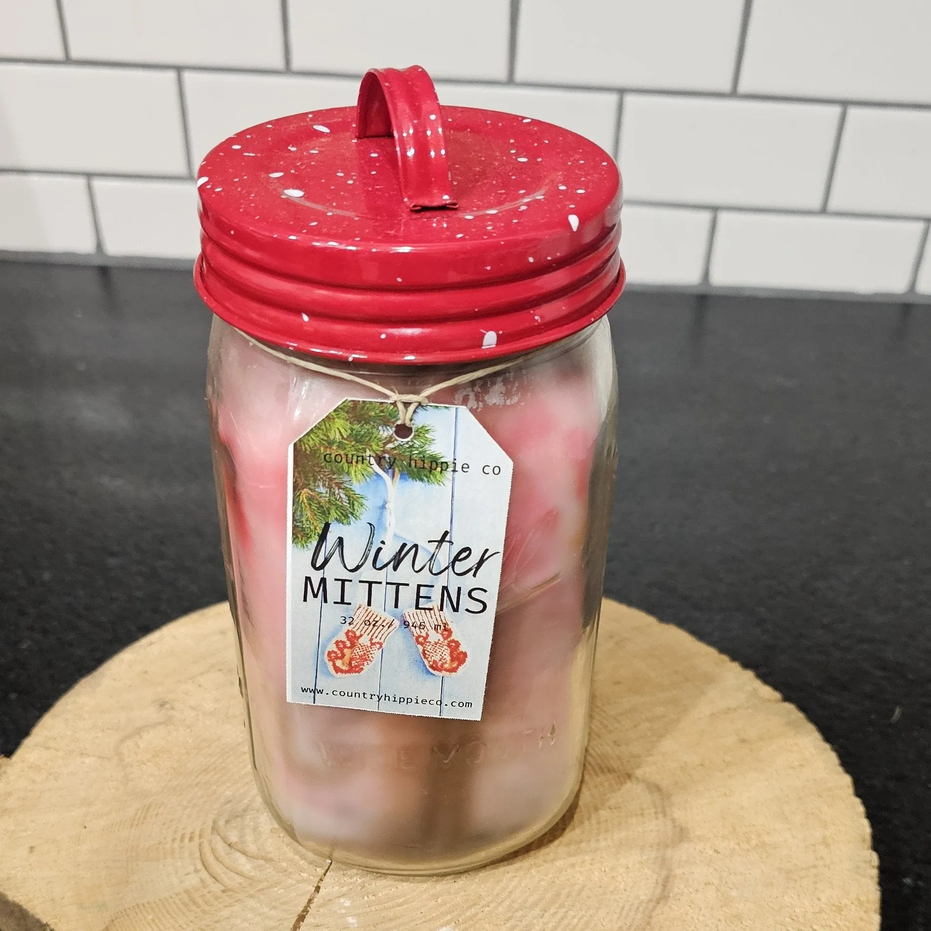 32 oz WINTER MITTENS Marbled Quart Mason Jar Candle