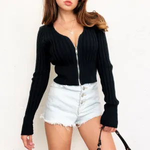 90s Black Zip Up Cardi Top