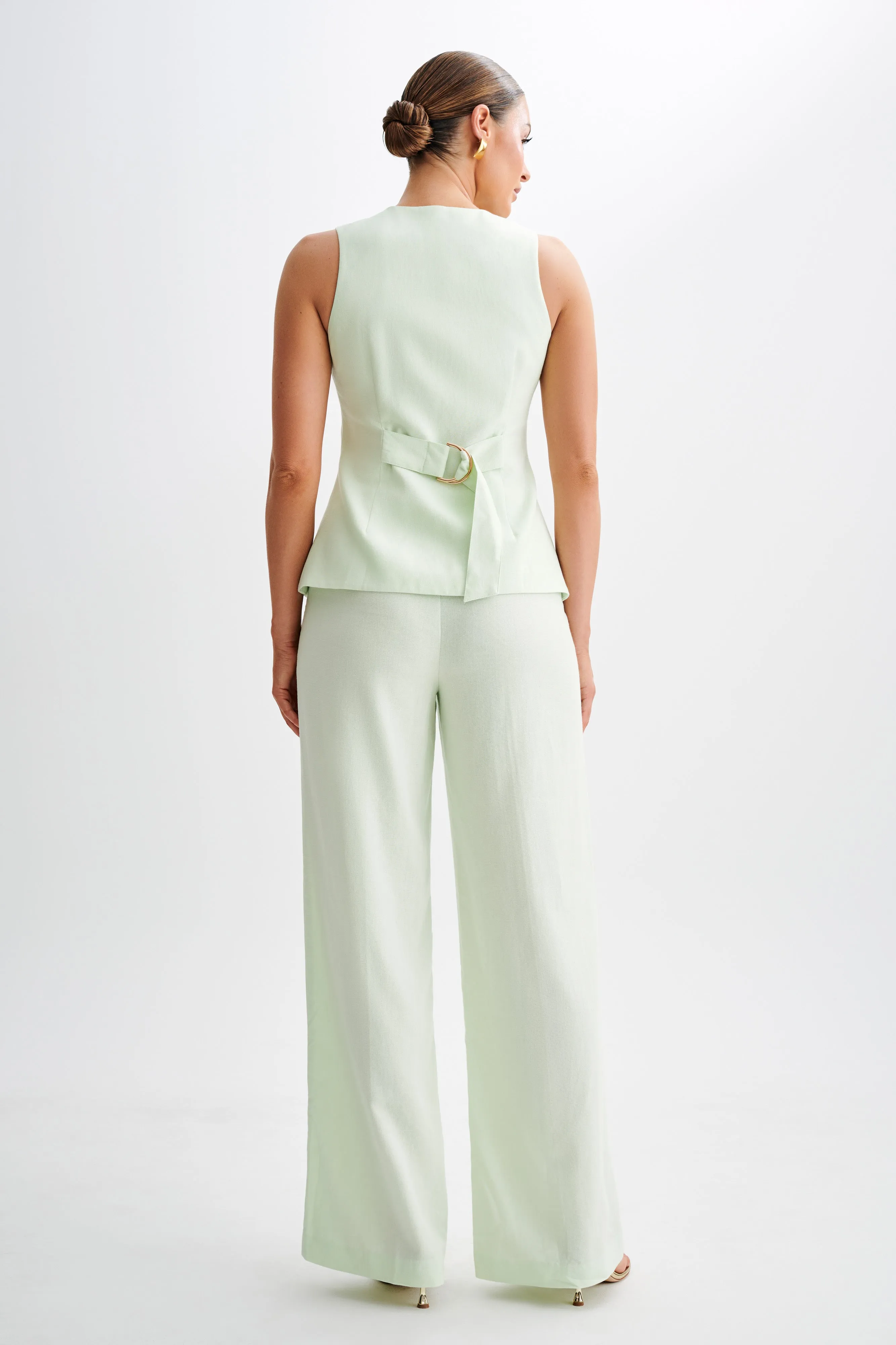 Adrina Straight Leg Linen Pant - Mint