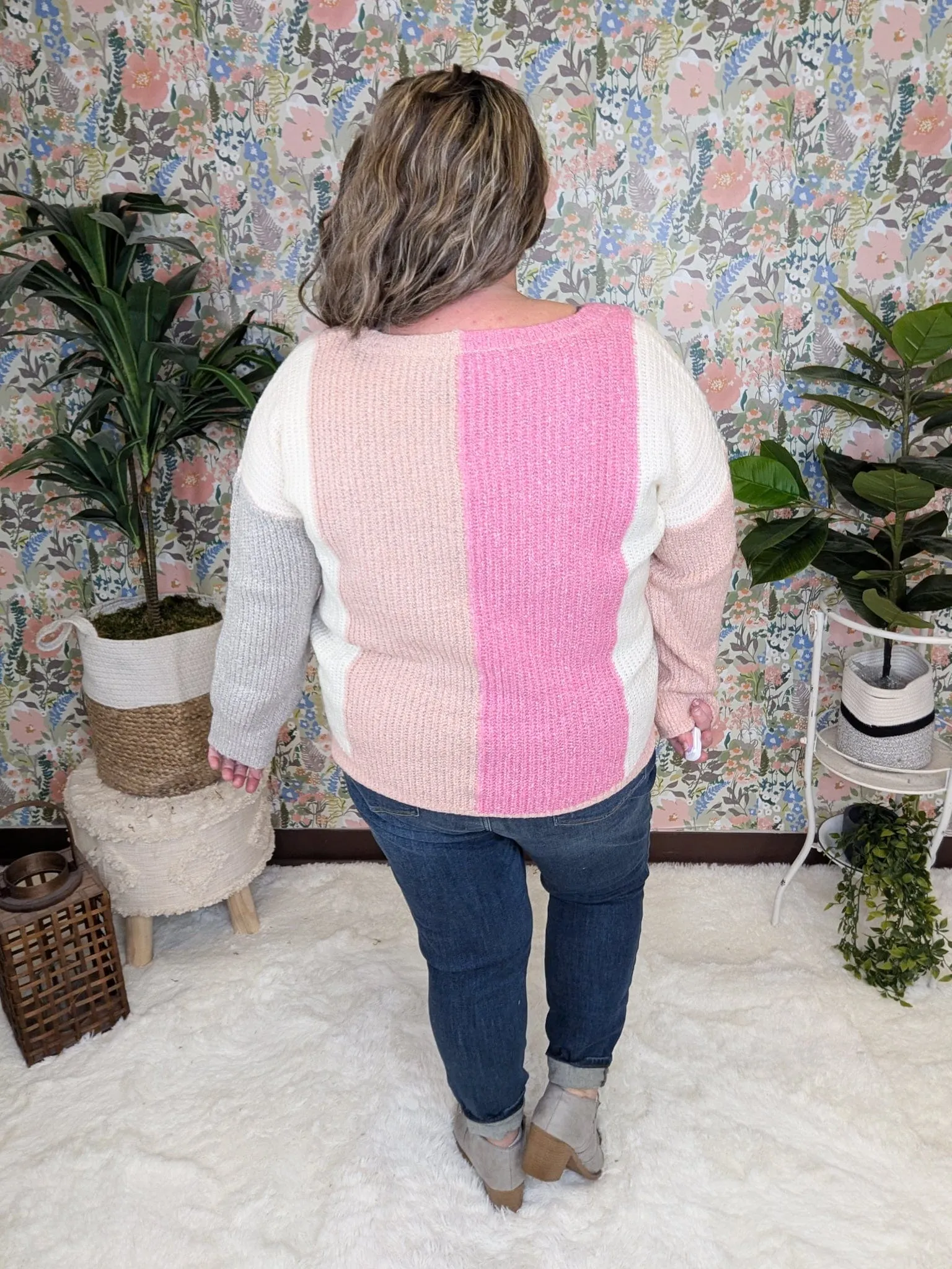 Amelia Confetti Colorblock Sweater in Cotton Candy