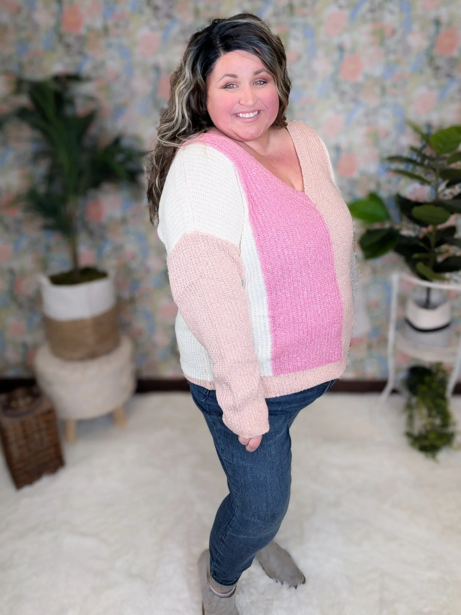 Amelia Confetti Colorblock Sweater in Cotton Candy