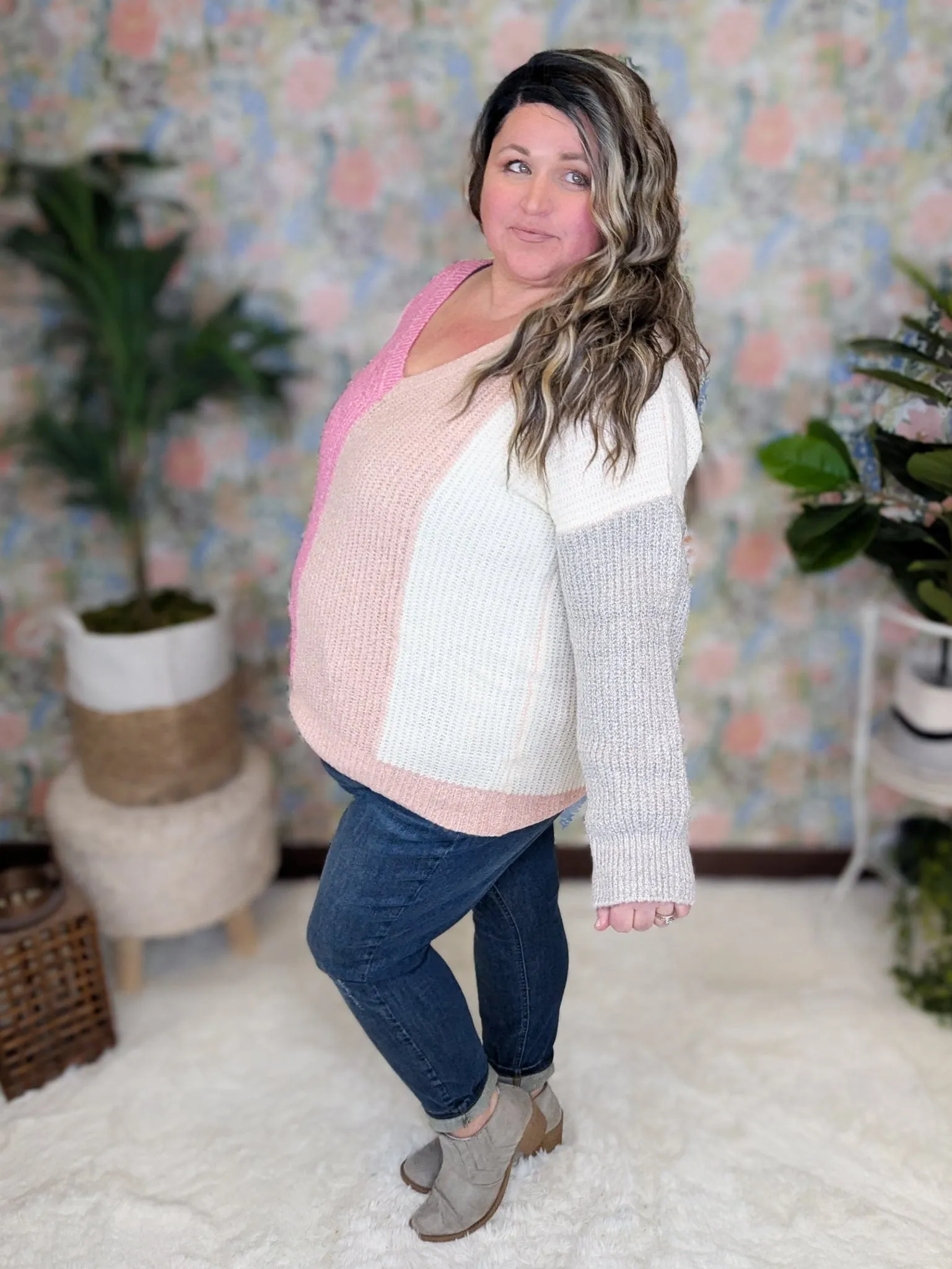 Amelia Confetti Colorblock Sweater in Cotton Candy