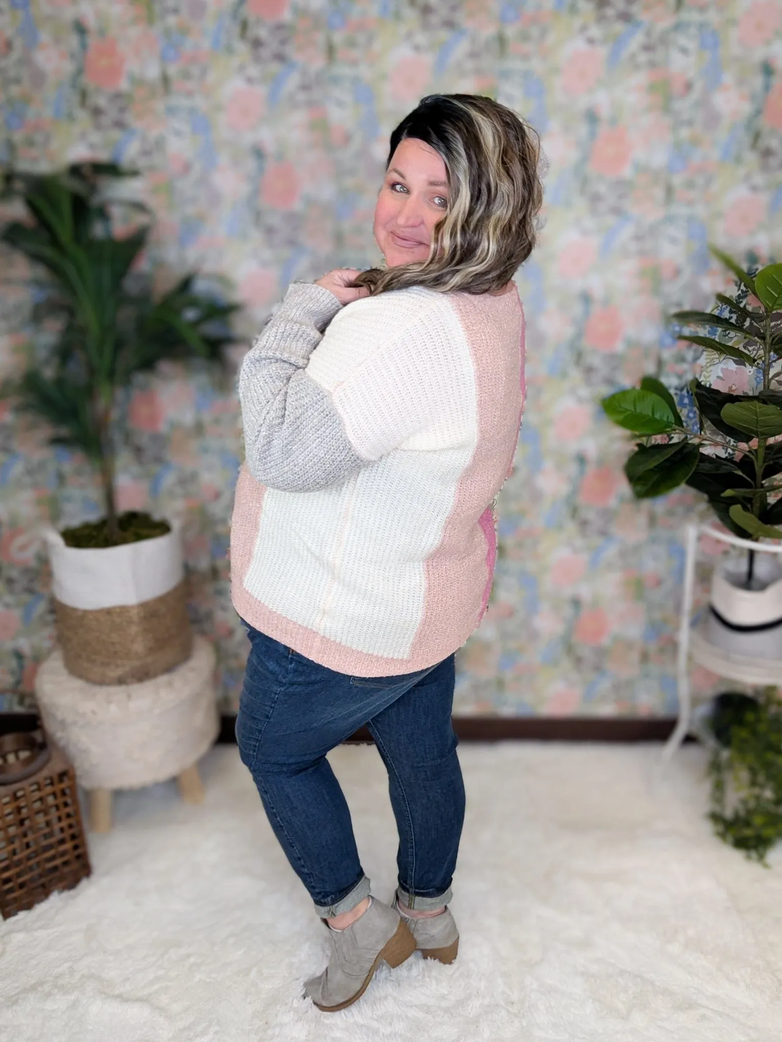 Amelia Confetti Colorblock Sweater in Cotton Candy