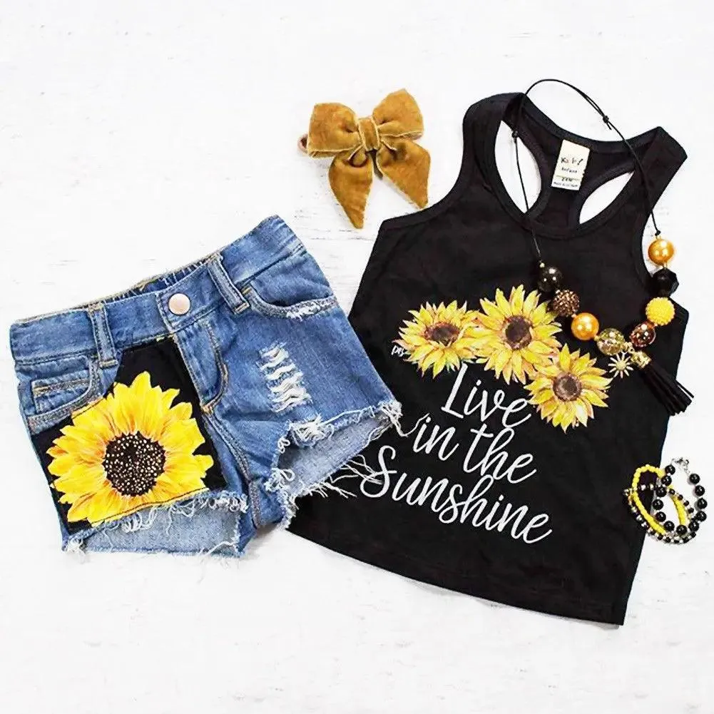 Baby Girl Summer Outfit - 2-Piece Denim Shorts & T-Shirt