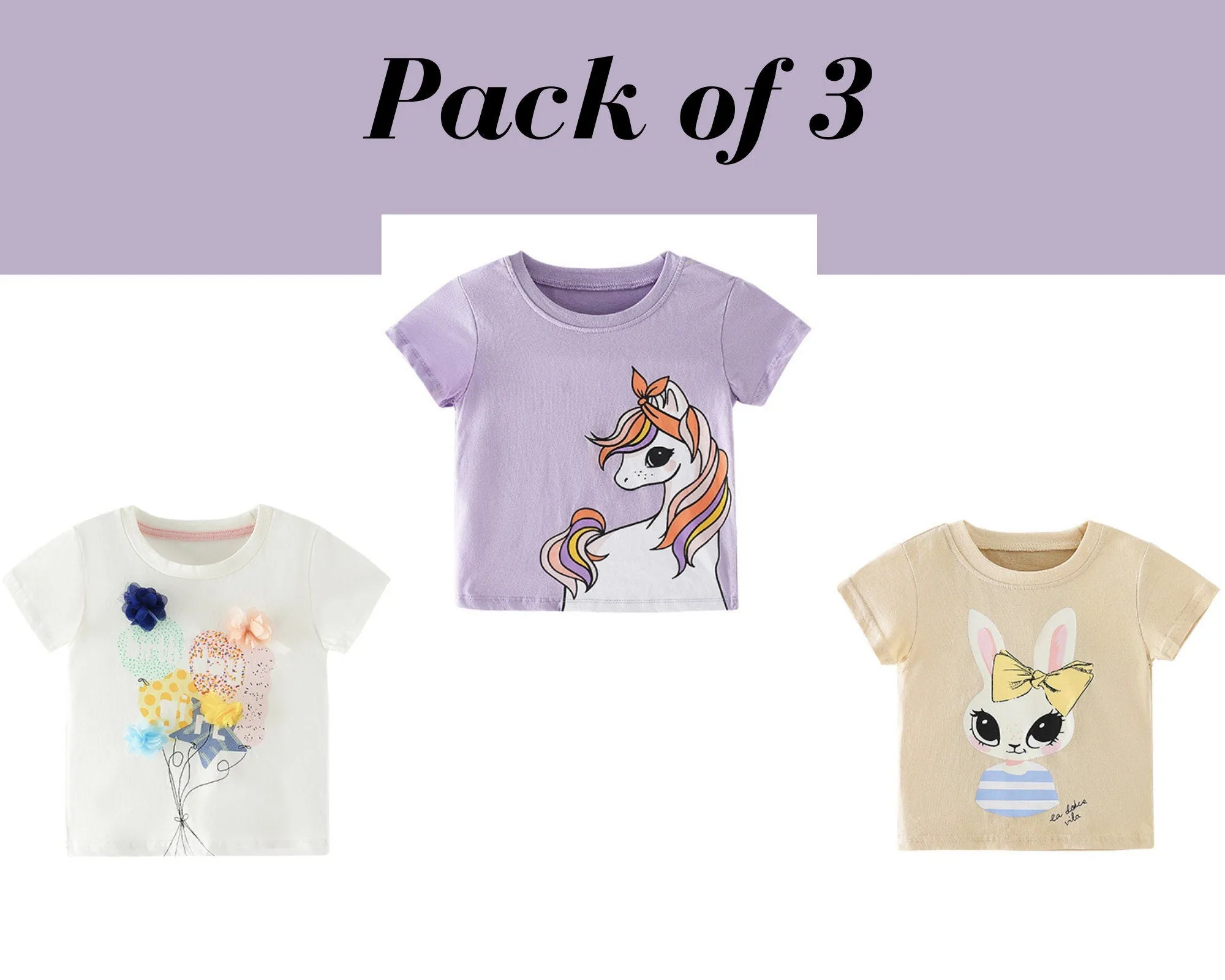 Baby Girl Summer Tops & Tees Collection Unicorn Flower T-shirt | Toddler Baby Girl Clothing Set Gift for Girls Outfit Pack of 3