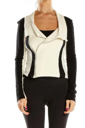 Black and White Color Block Zip-Up Jacket