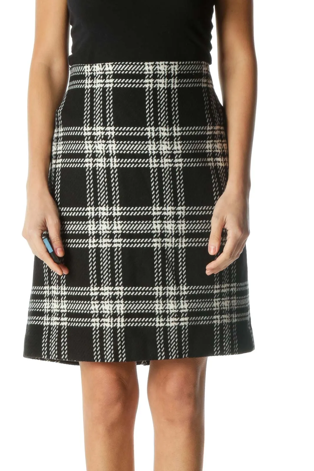 Black and White Plaid Print Pencil Skirt