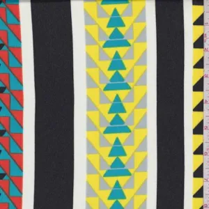 Black/Yellow/Aqua Geo Stripe Crepe Georgette Fabric