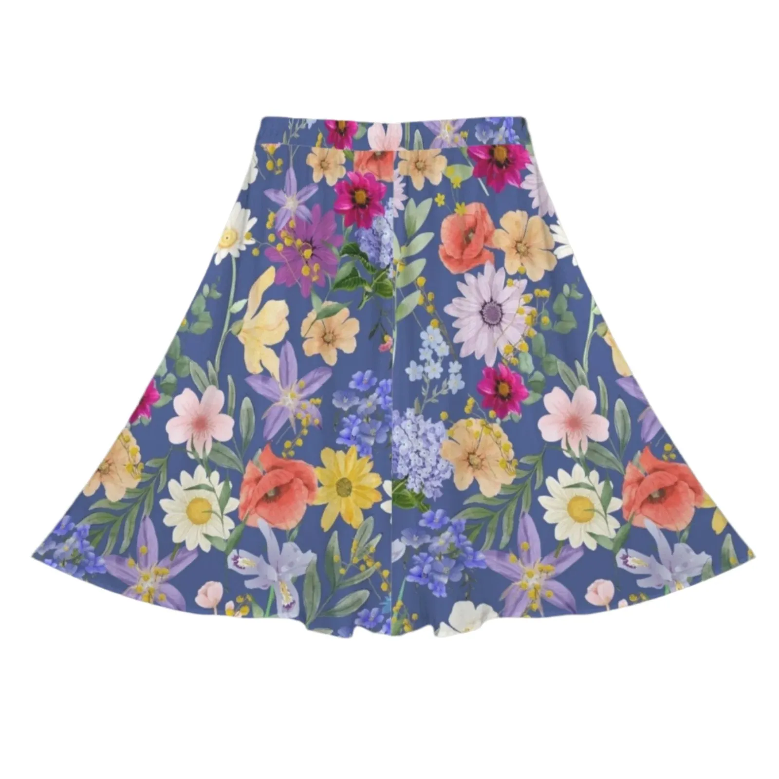 Blue Colourful Floral Mid Length Skirt with Pockets up to 5 XL (FWS)