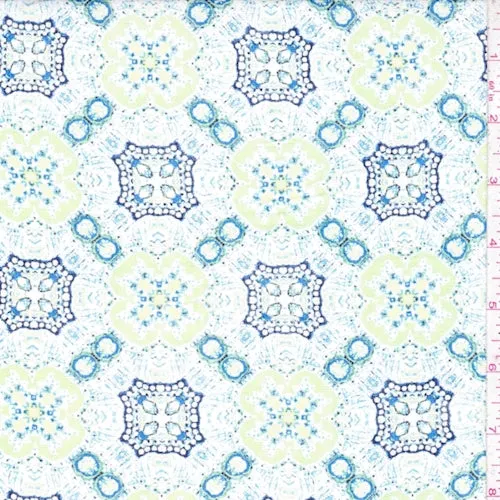 Blue/Lime Art Deco Medallion Crinkled Gauze Fabric