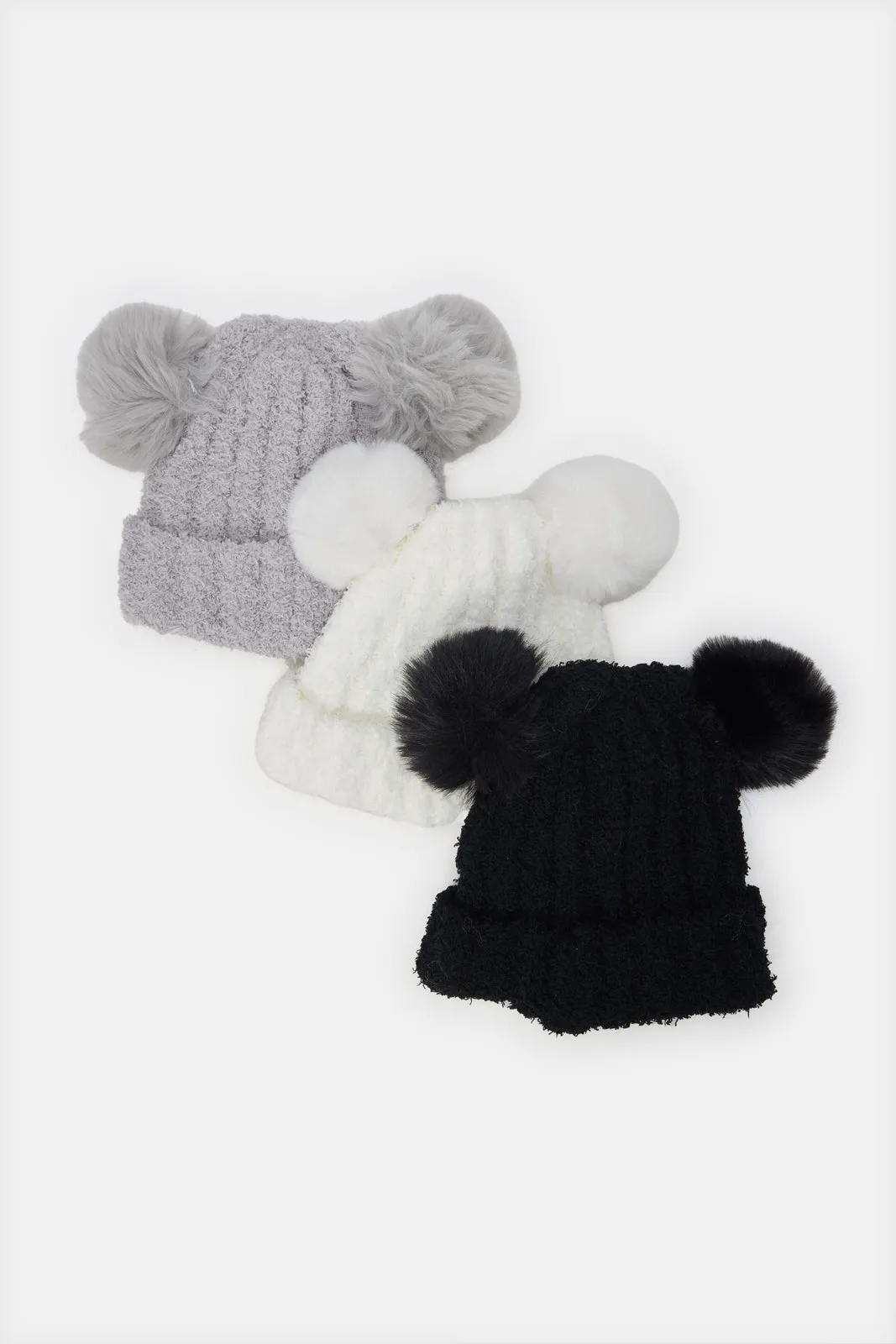 Boys Assorted Plain Knitted Cap Set (3 Piece)