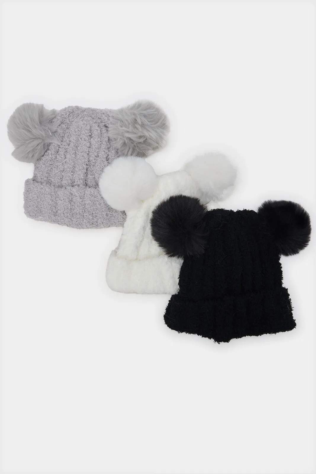 Boys Assorted Plain Knitted Cap Set (3 Piece)