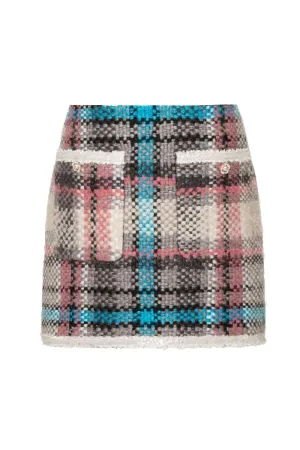 CHECKERED PINK AND BLUE WOOL-BLEND MINI SKIRT