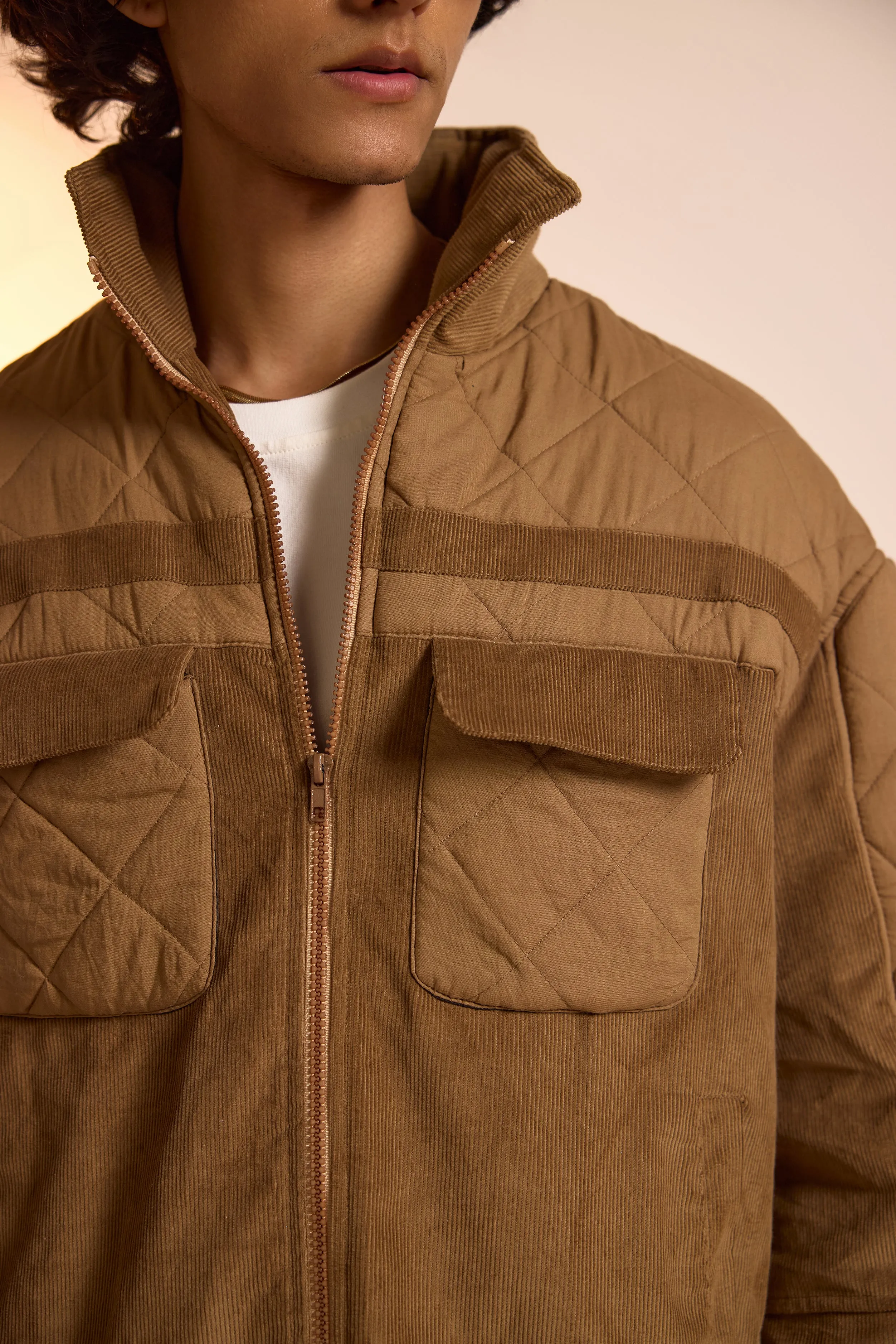 Corduroy Oversized Puffer Jacket-Men