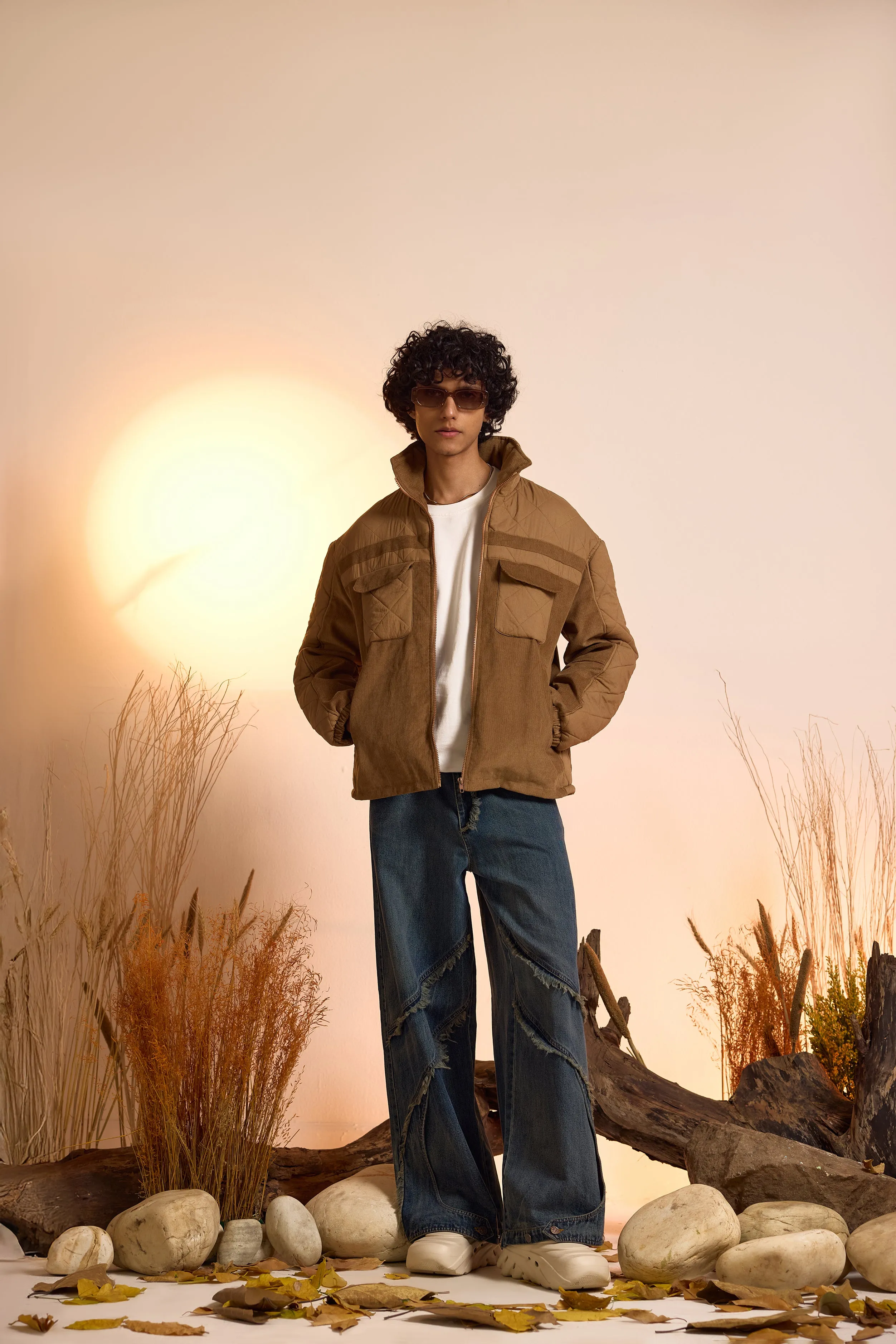 Corduroy Oversized Puffer Jacket-Men