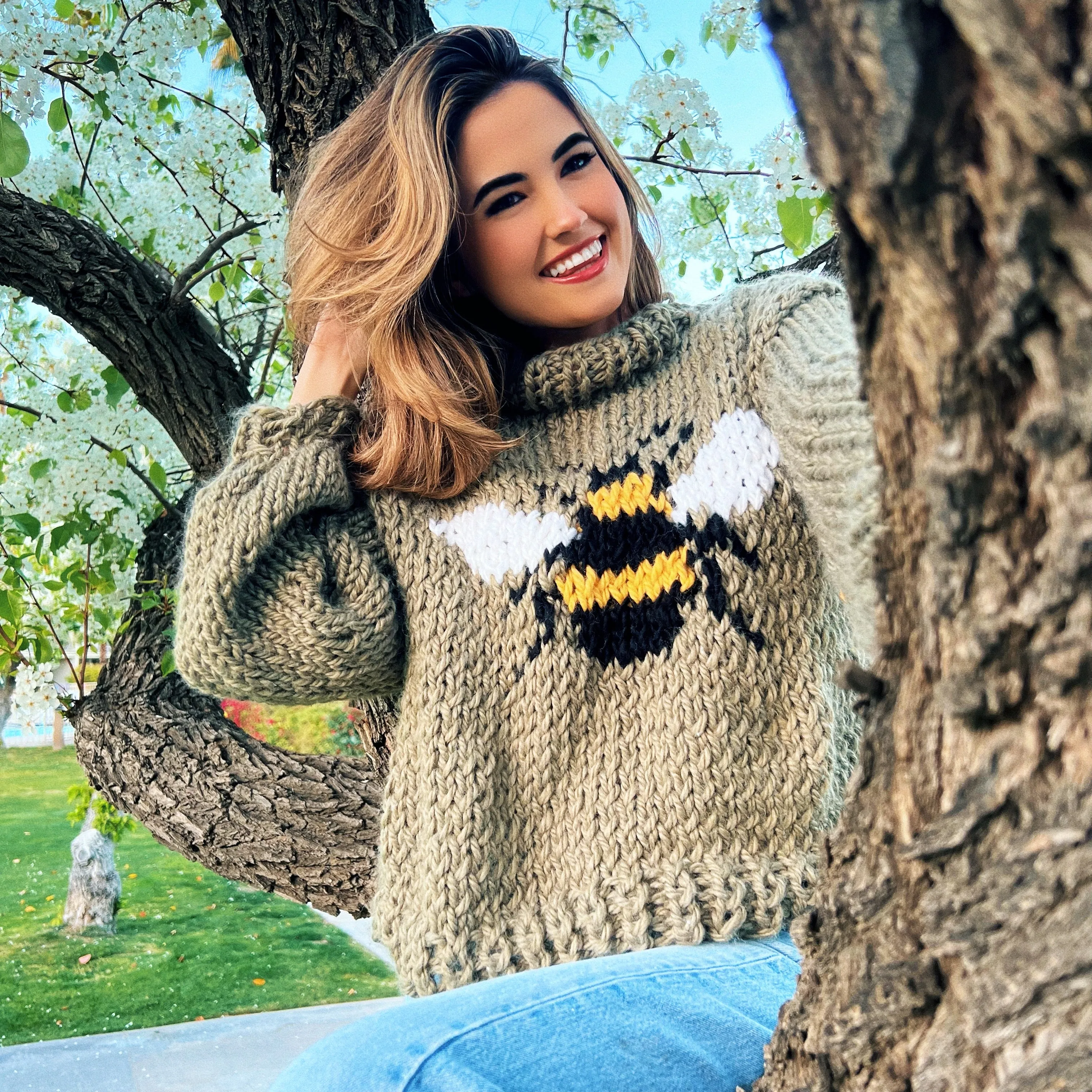 Cozy Hand Knit Bee Sweater