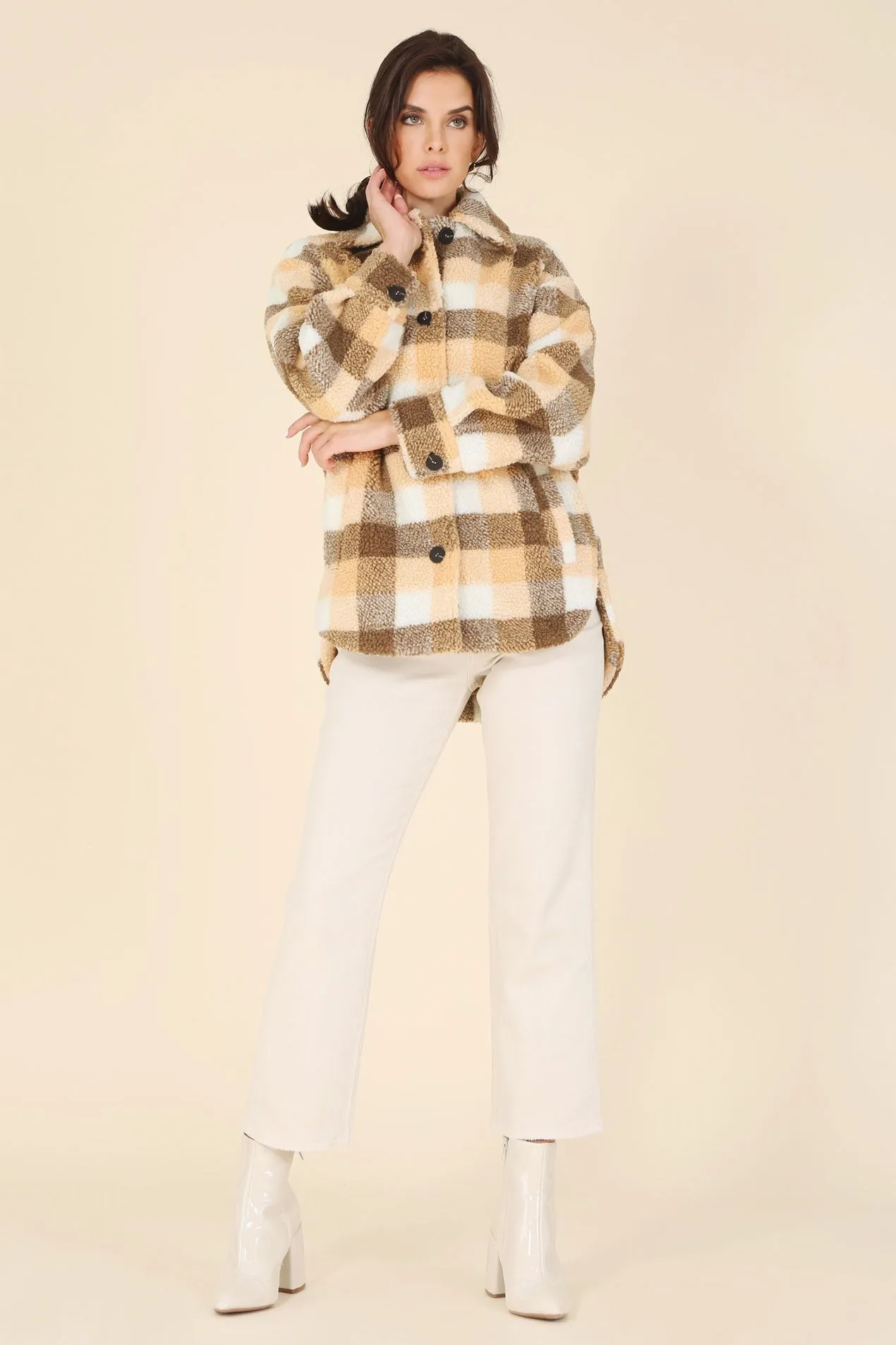 Cozy Plaid Sherpa Jacket with Pockets