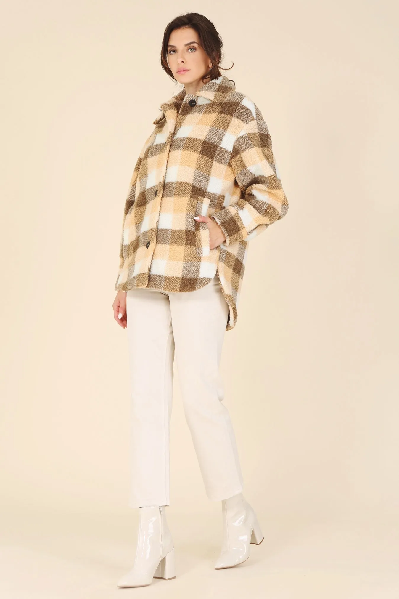 Cozy Plaid Sherpa Jacket with Pockets