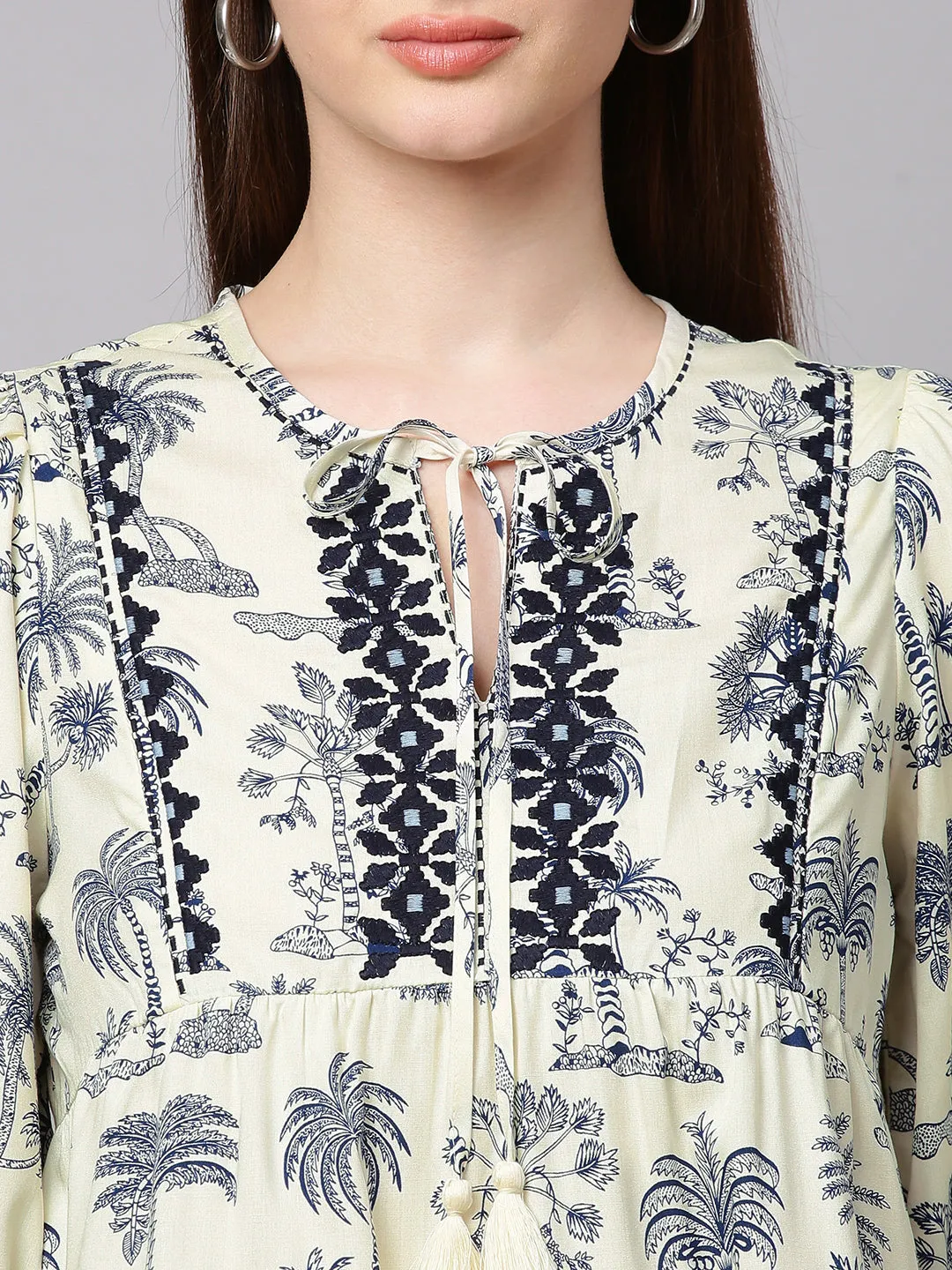 Cream Embroidered Cotton Top