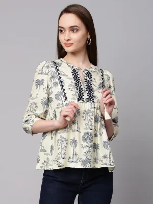 Cream Embroidered Cotton Top