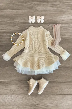 Cream Sweater Knit Tunic Dress