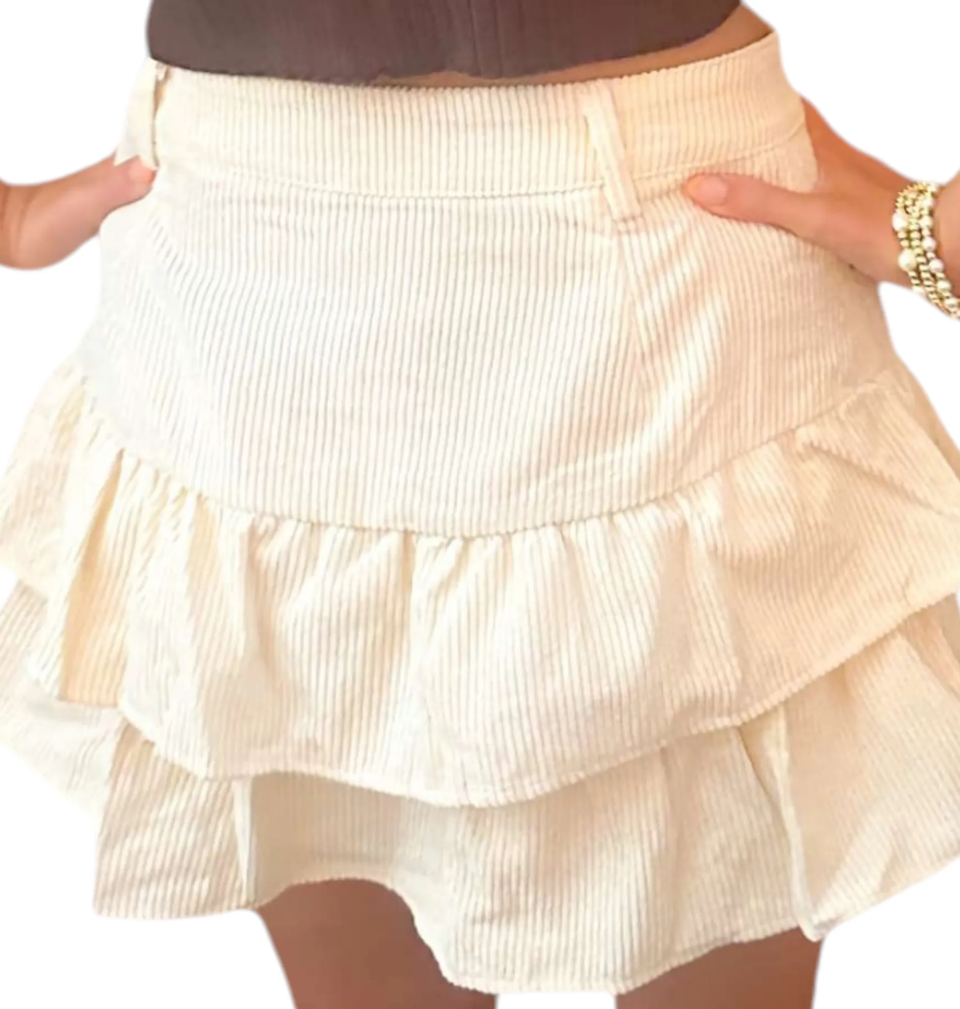 Creamy Double Tiered Curdoury Mini Skort