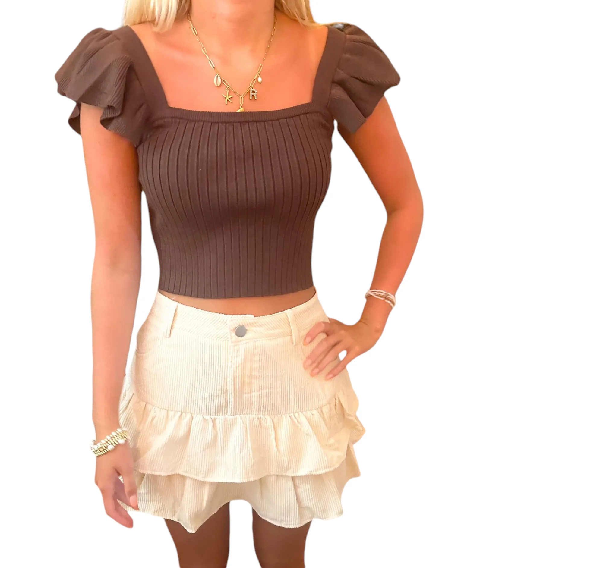 Creamy Double Tiered Curdoury Mini Skort