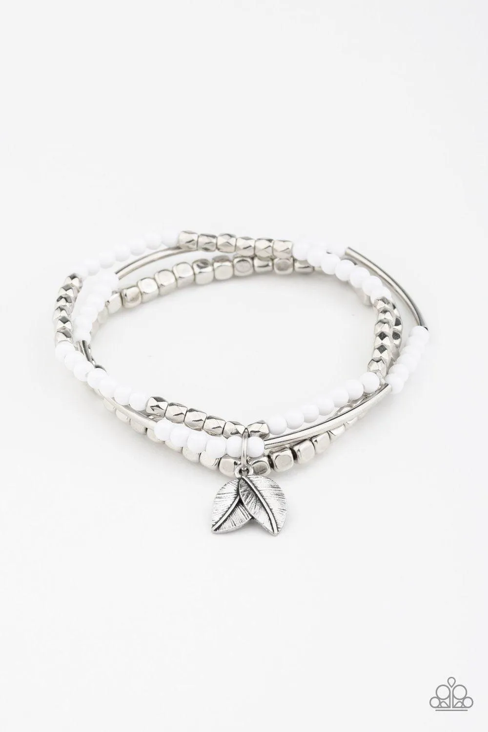 Desert Wanderer White and Silver Leaf Charm Bracelet - Paparazzi Accessories