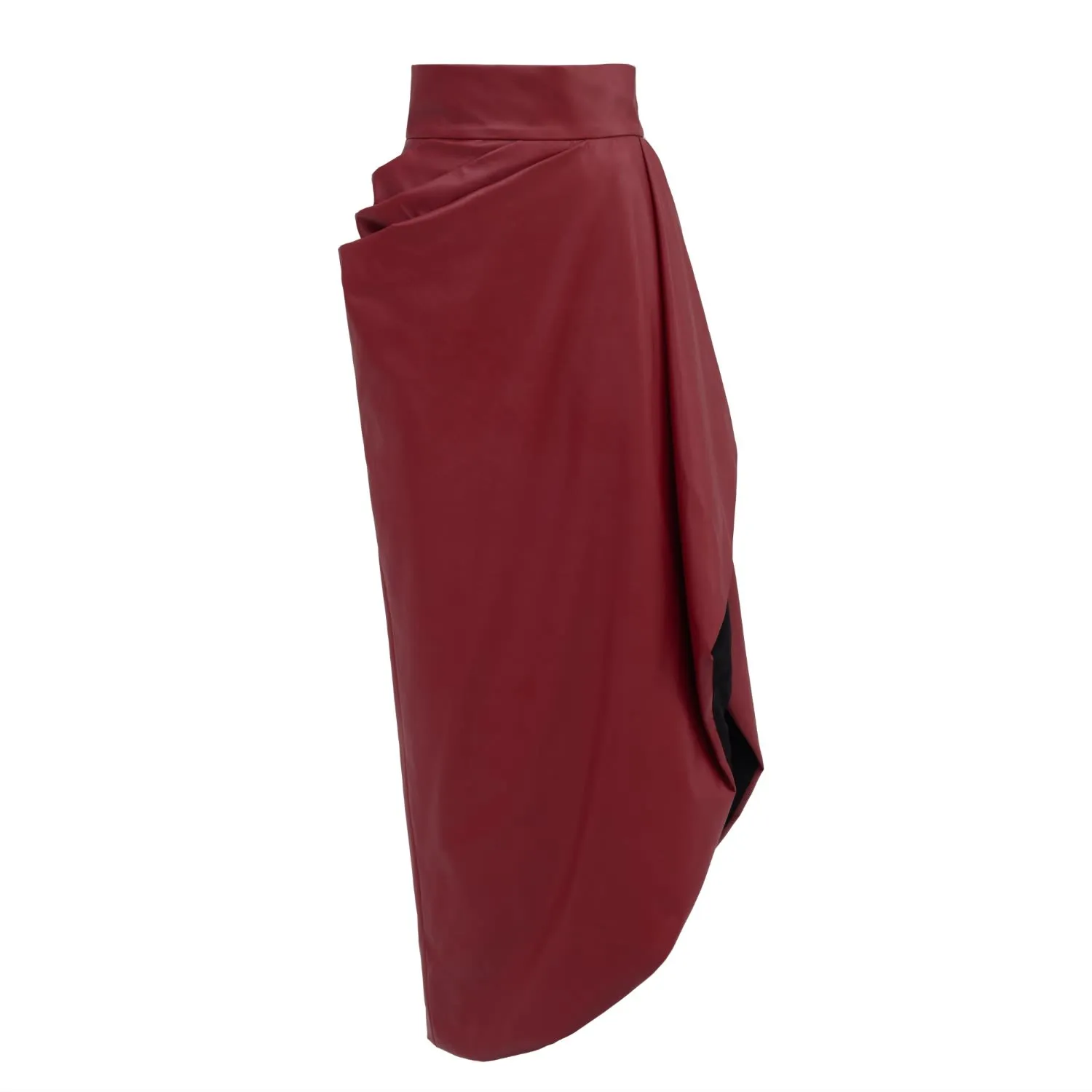 Designer Soft Faux Leather Asymmetrical Midi Skirt Red