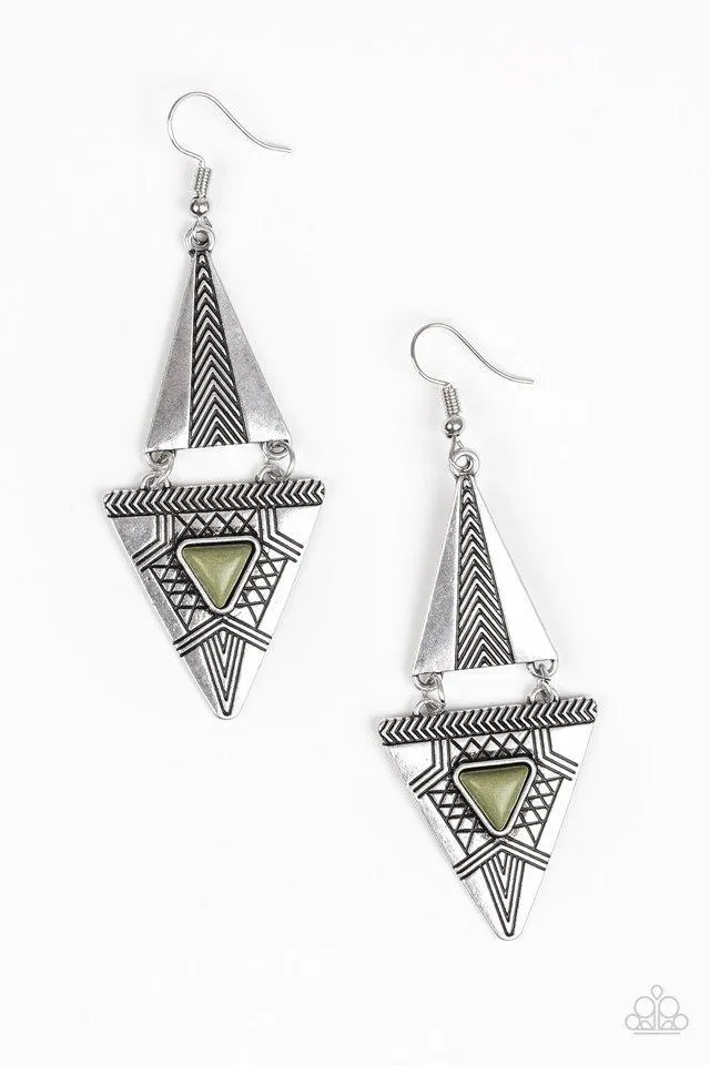 El Paso Edge Green and Silver Earrings - Paparazzi Accessories