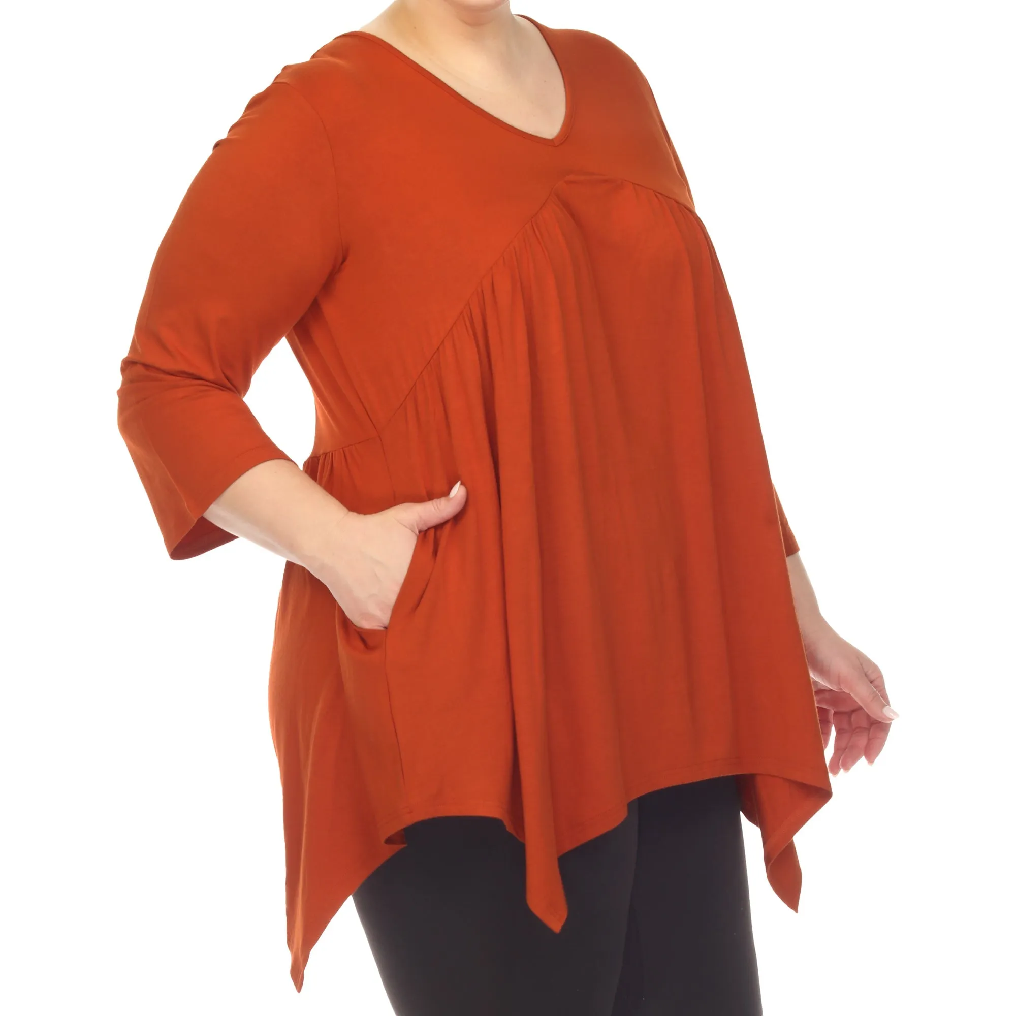 Empire Waist V-Neck Tunic Top - Plus