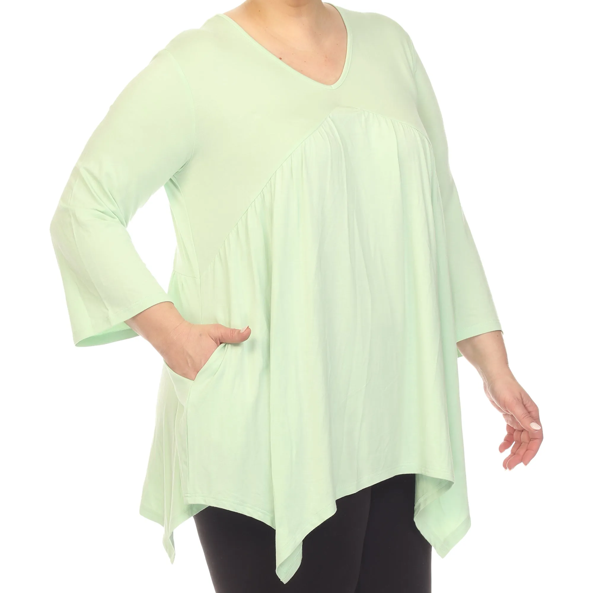 Empire Waist V-Neck Tunic Top - Plus