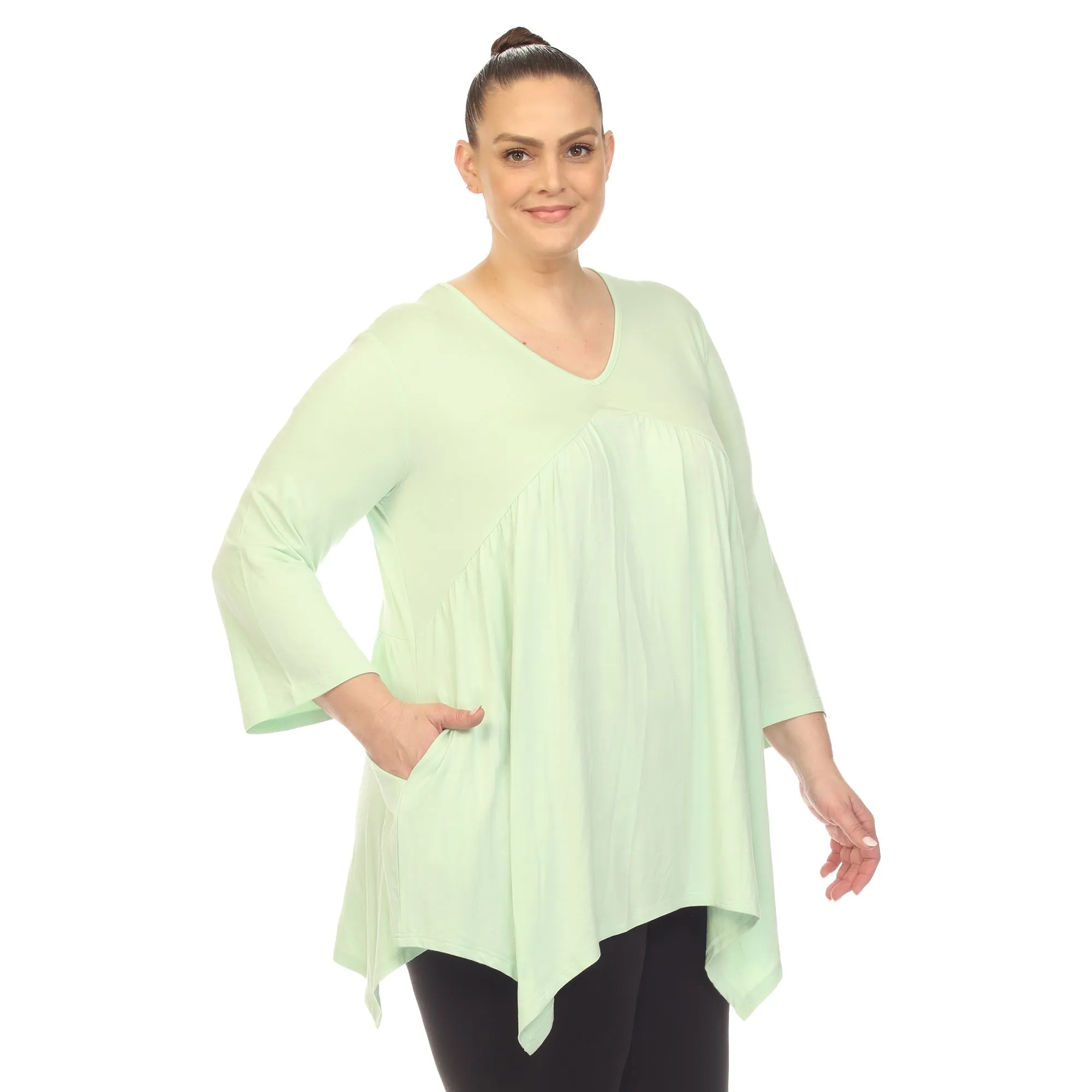 Empire Waist V-Neck Tunic Top - Plus