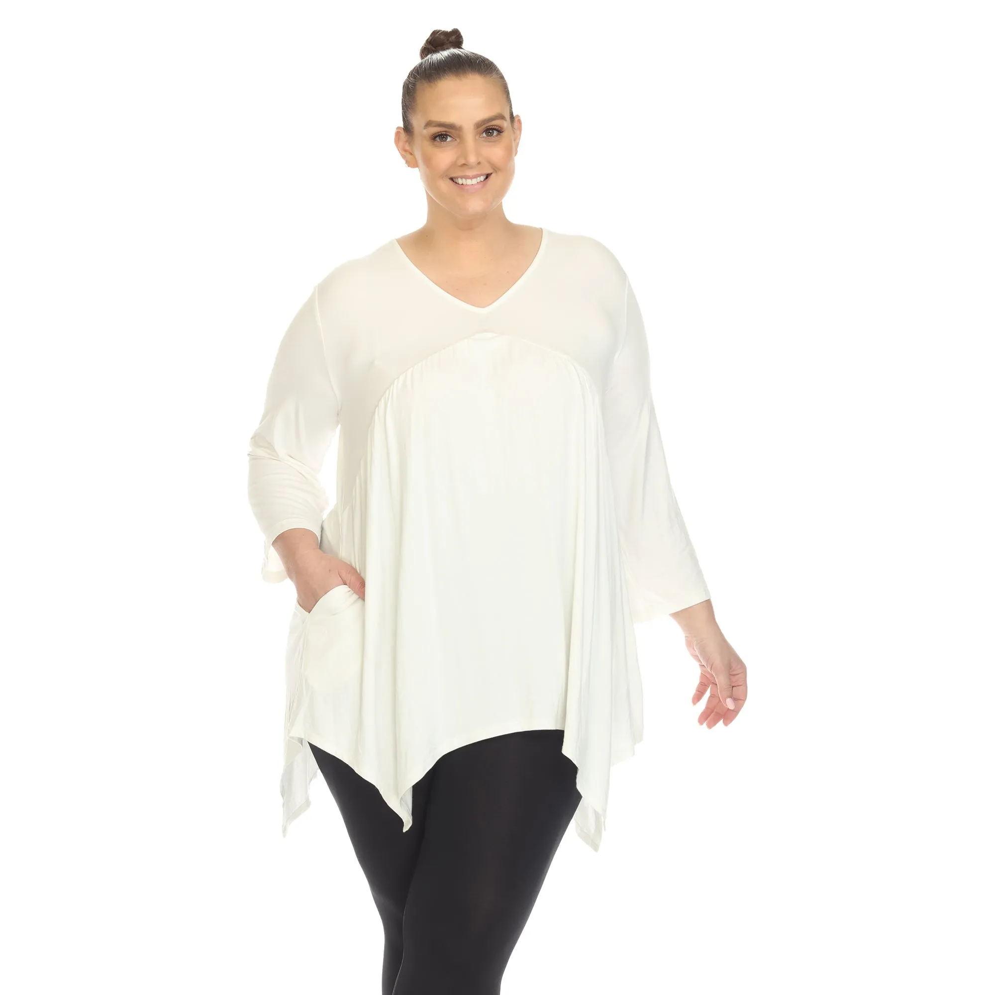 Empire Waist V-Neck Tunic Top - Plus