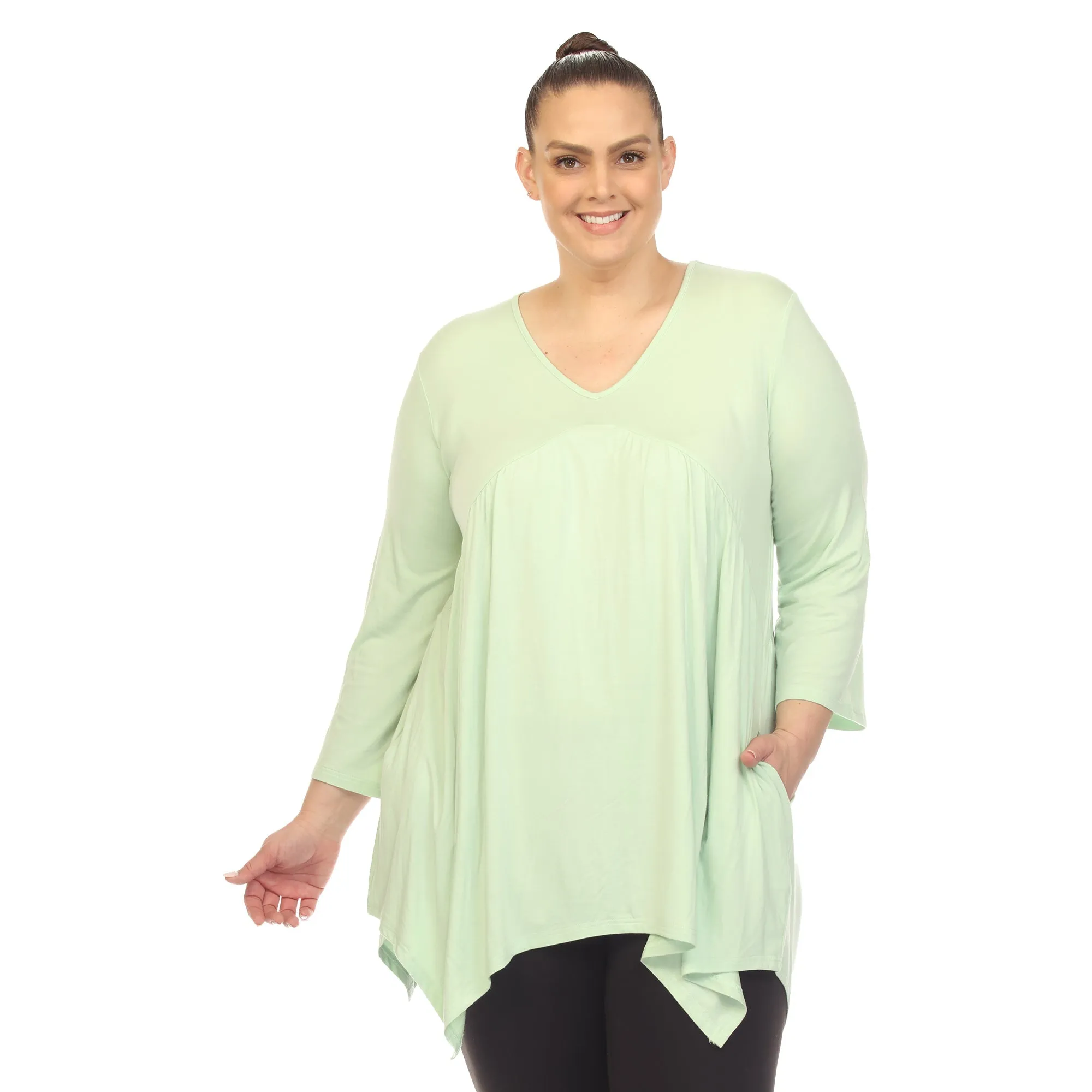 Empire Waist V-Neck Tunic Top - Plus