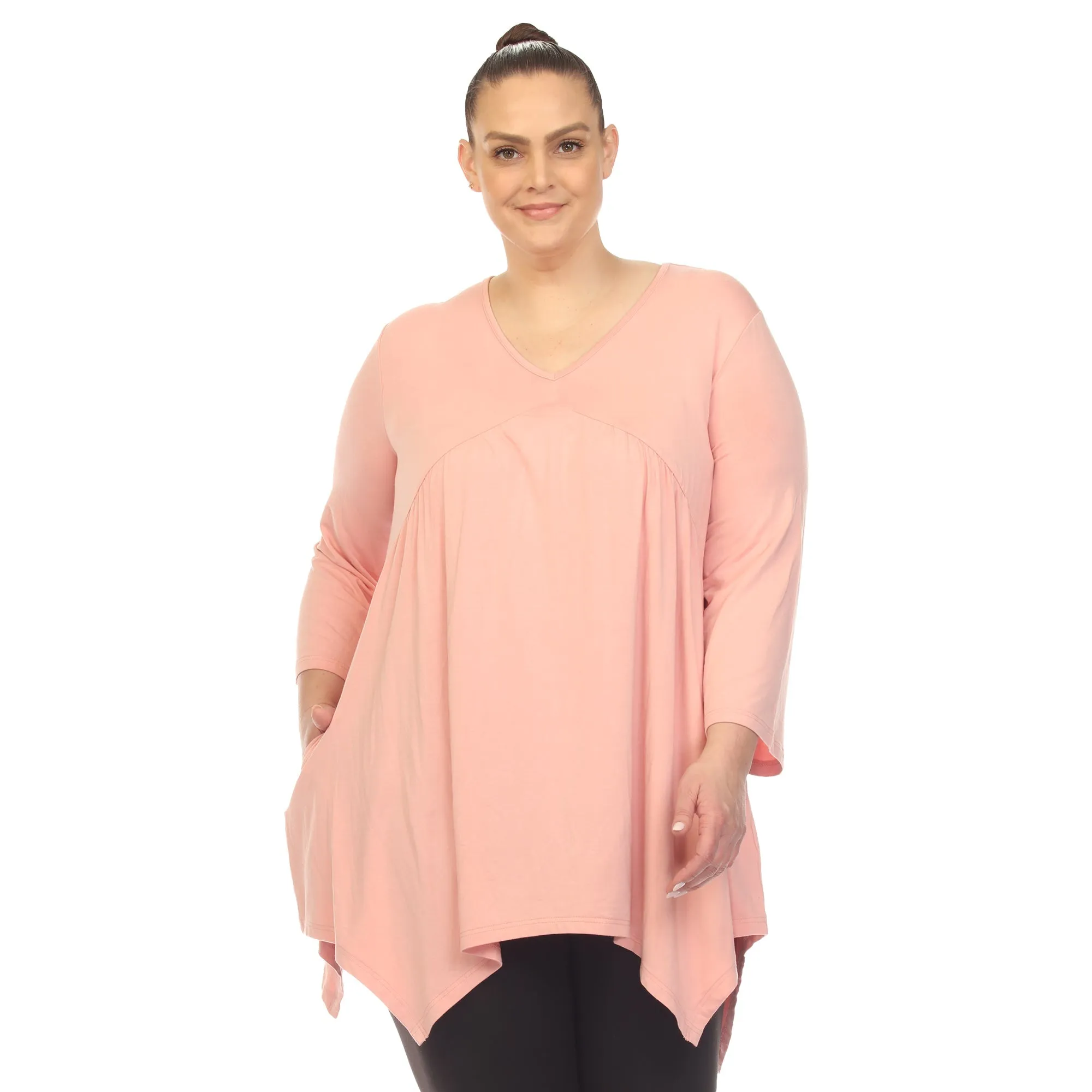 Empire Waist V-Neck Tunic Top - Plus