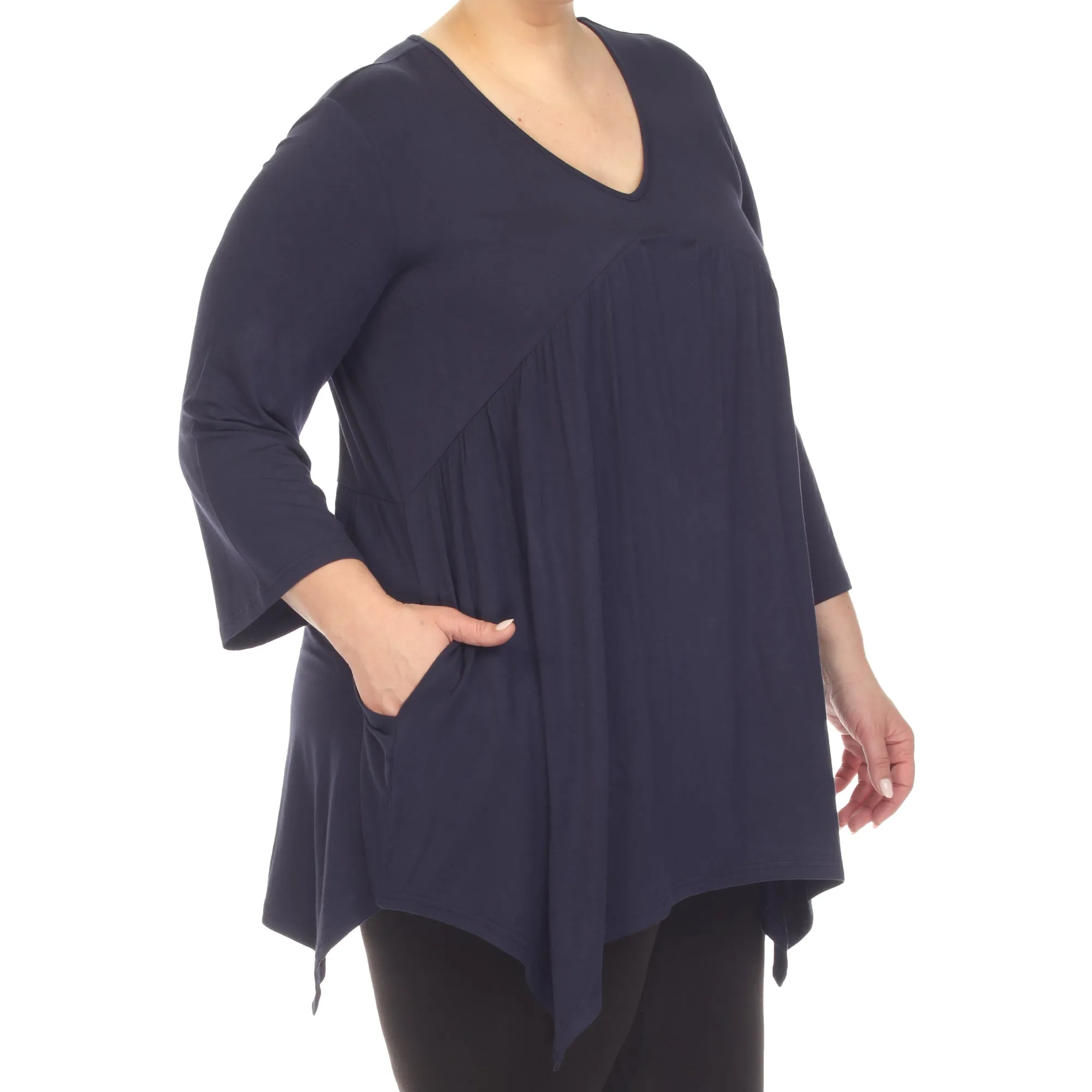 Empire Waist V-Neck Tunic Top - Plus