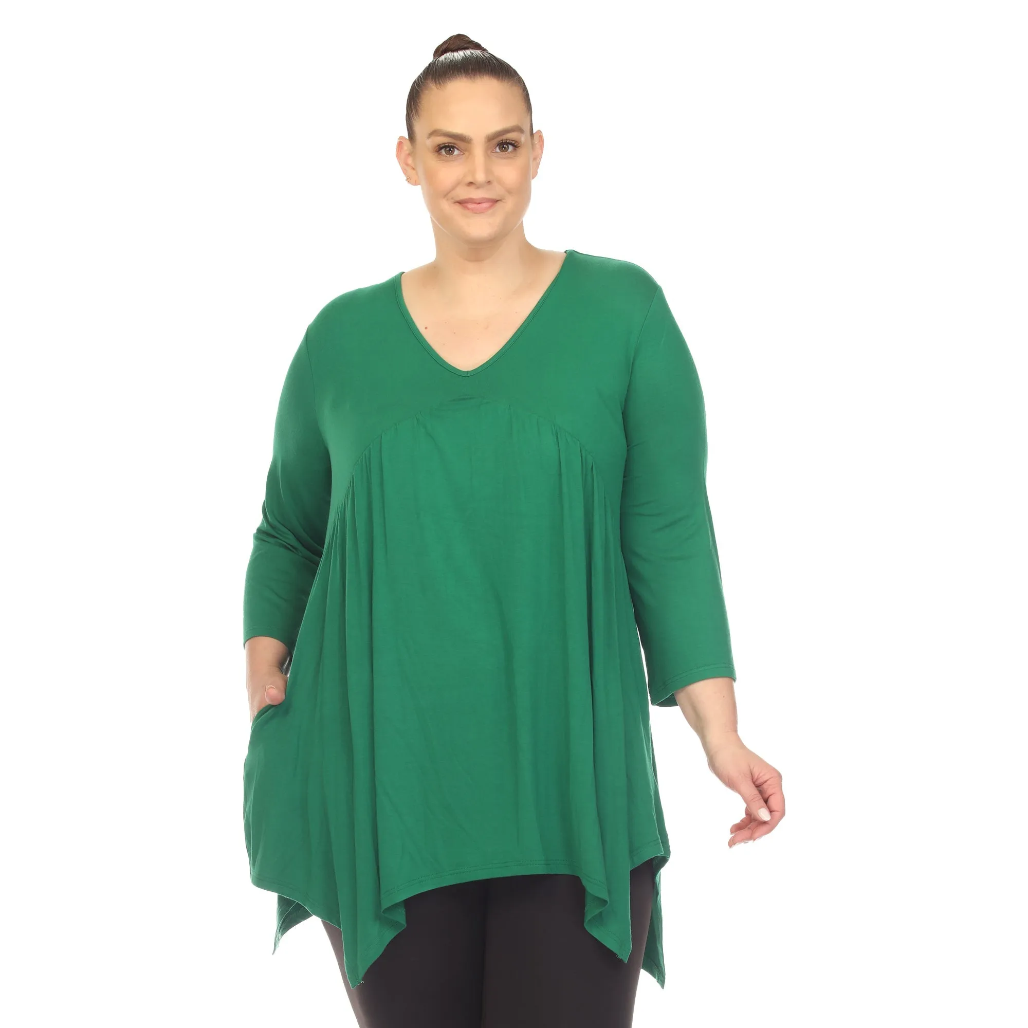 Empire Waist V-Neck Tunic Top - Plus