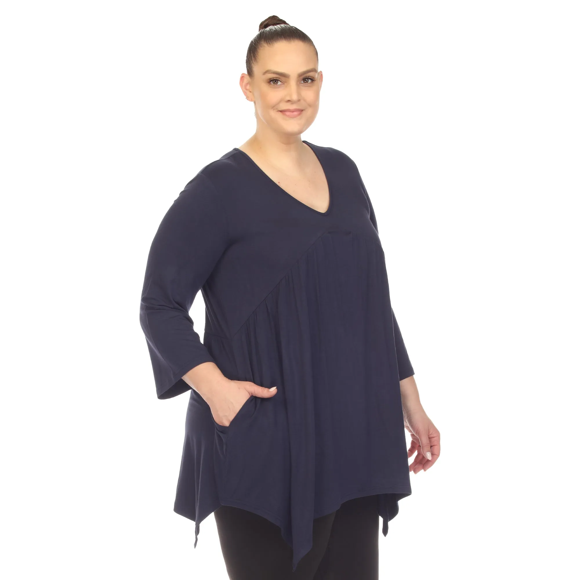 Empire Waist V-Neck Tunic Top - Plus