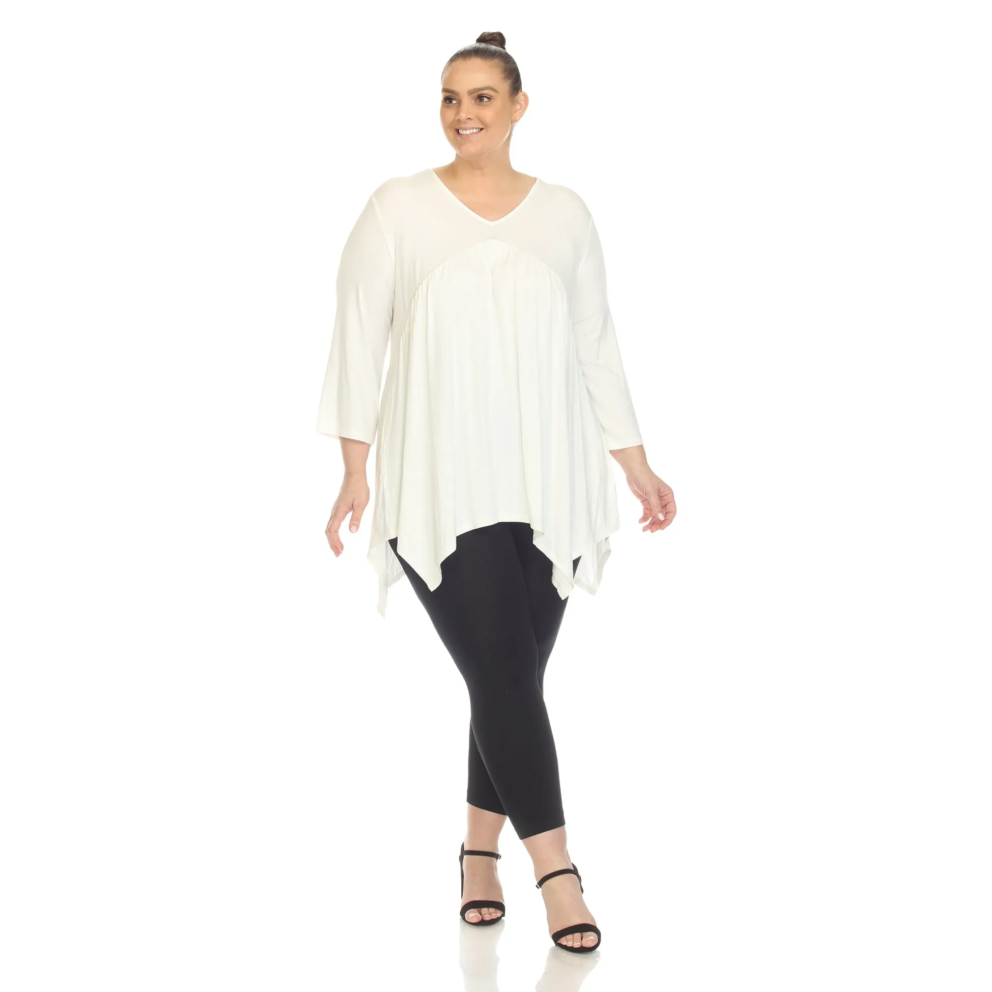 Empire Waist V-Neck Tunic Top - Plus