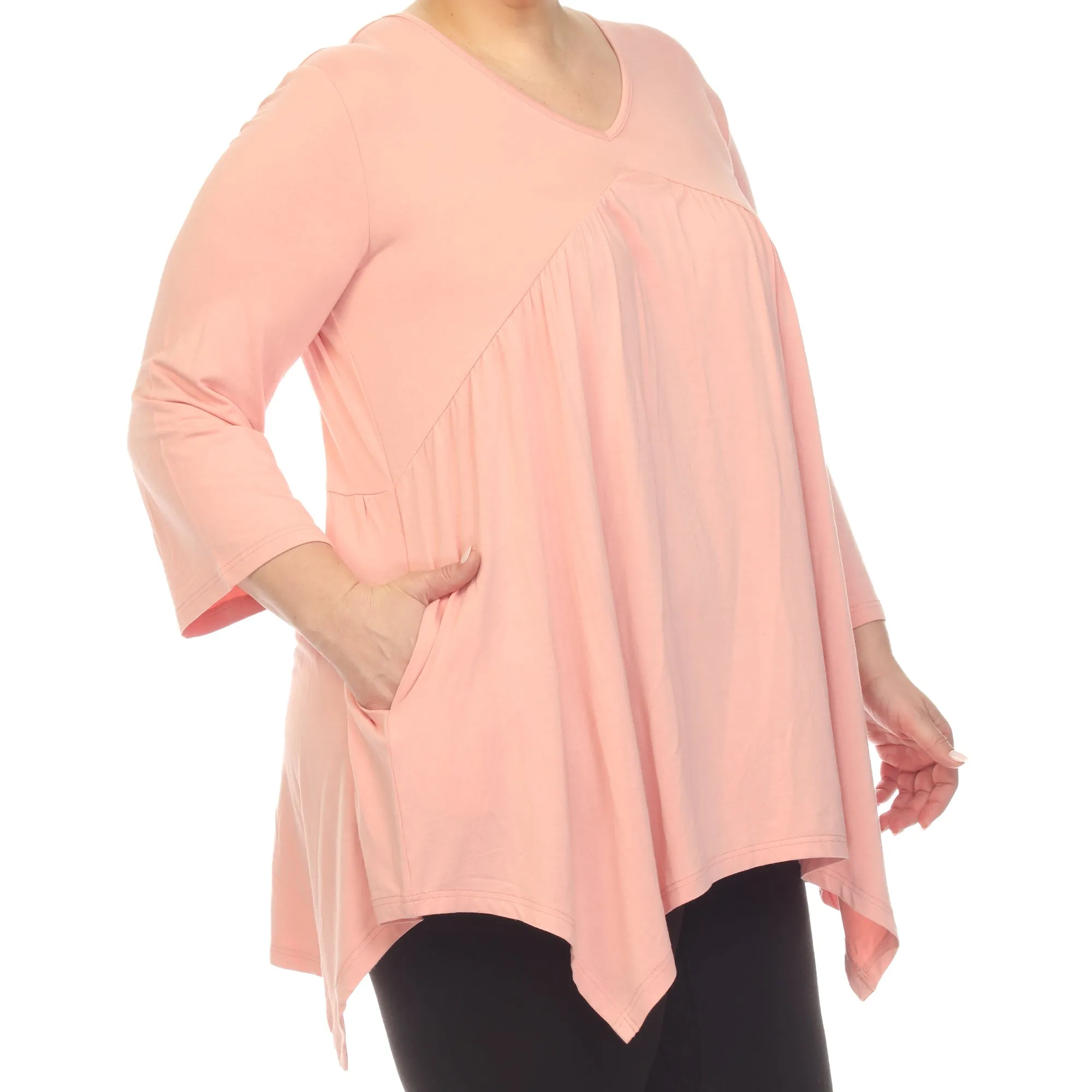 Empire Waist V-Neck Tunic Top - Plus