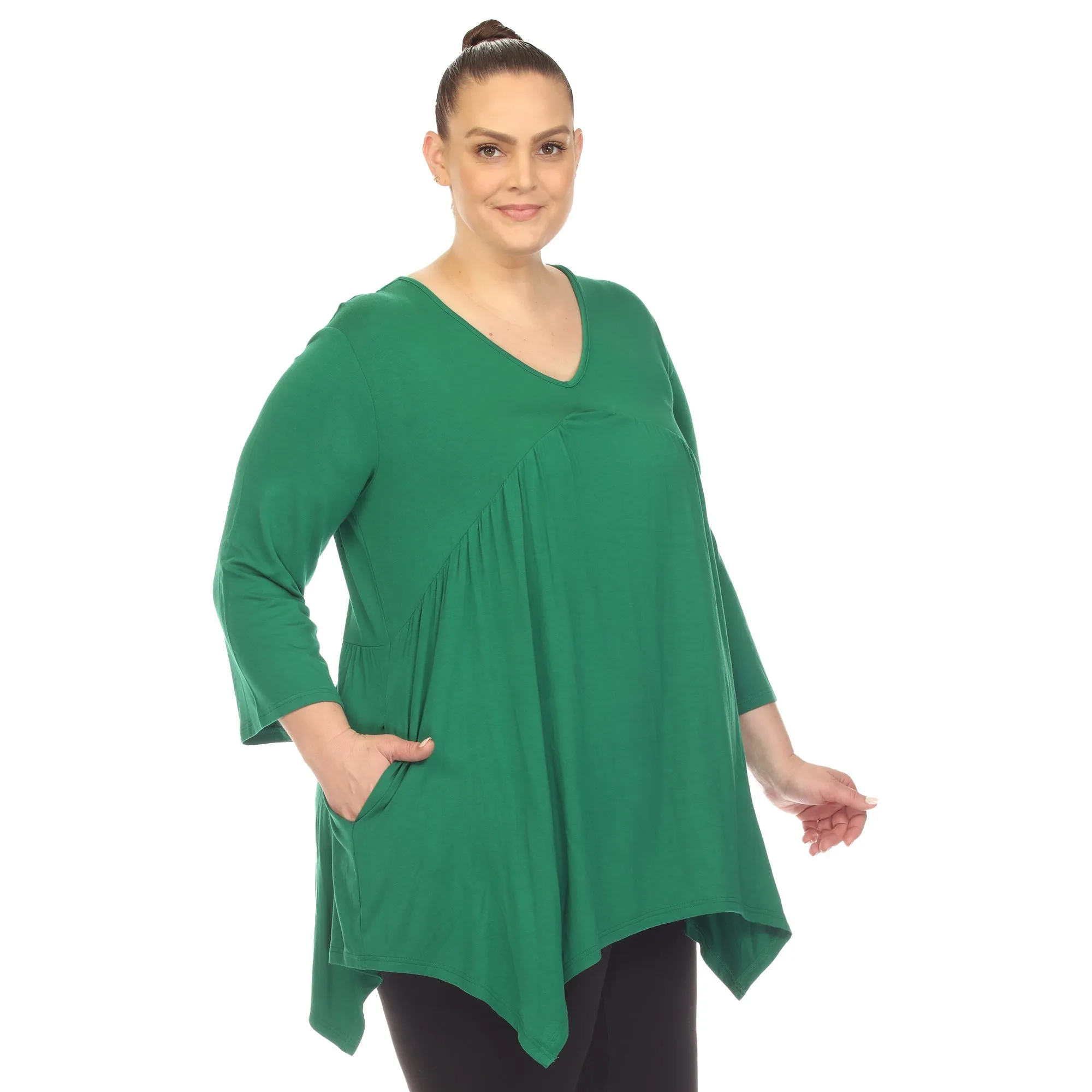 Empire Waist V-Neck Tunic Top - Plus