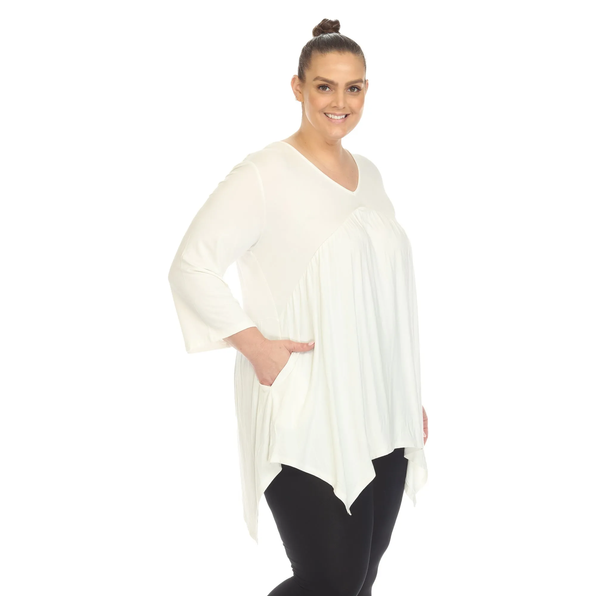 Empire Waist V-Neck Tunic Top - Plus