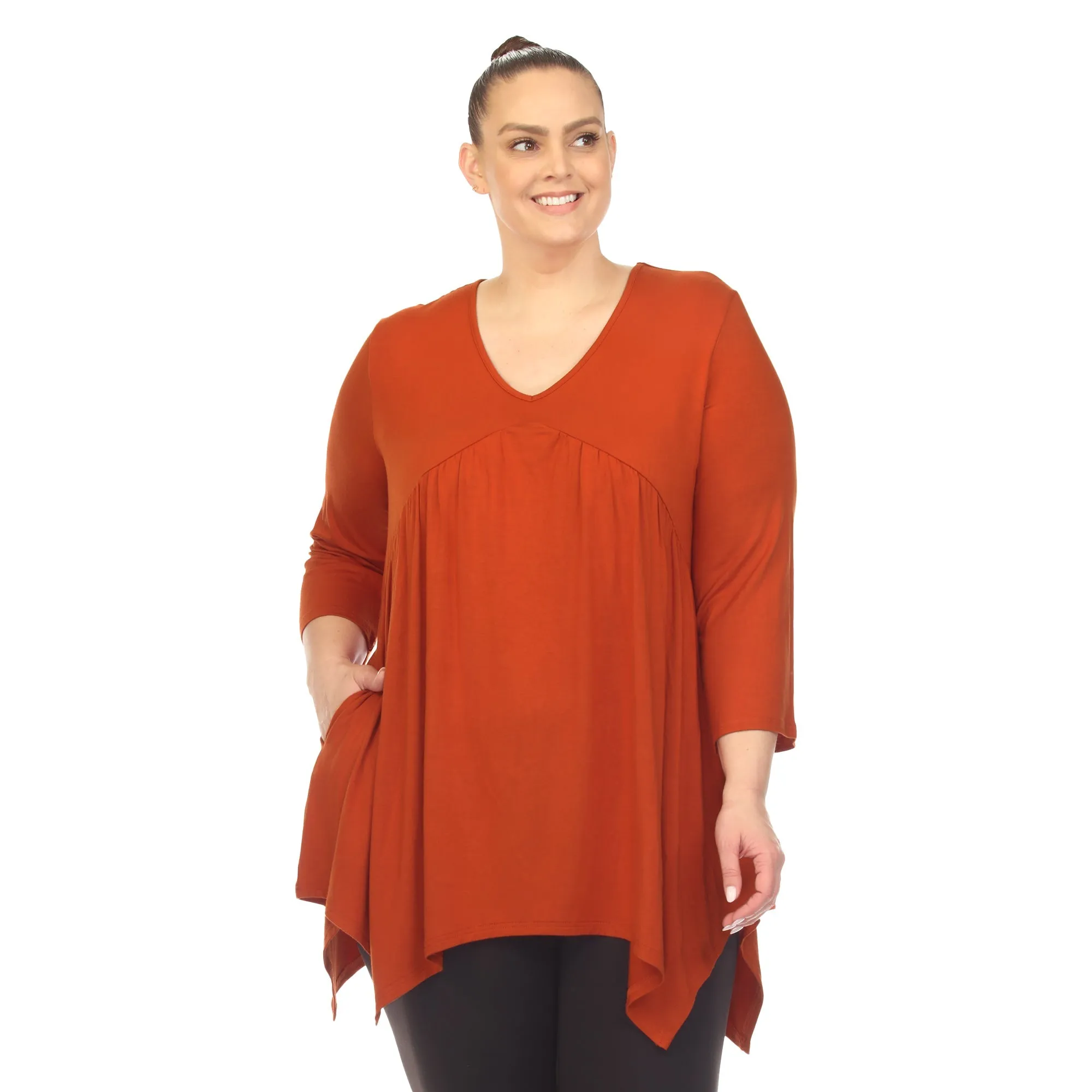 Empire Waist V-Neck Tunic Top - Plus