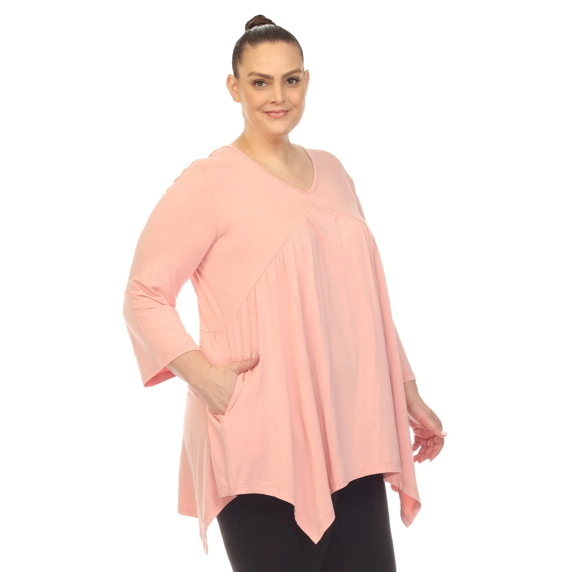 Empire Waist V-Neck Tunic Top - Plus