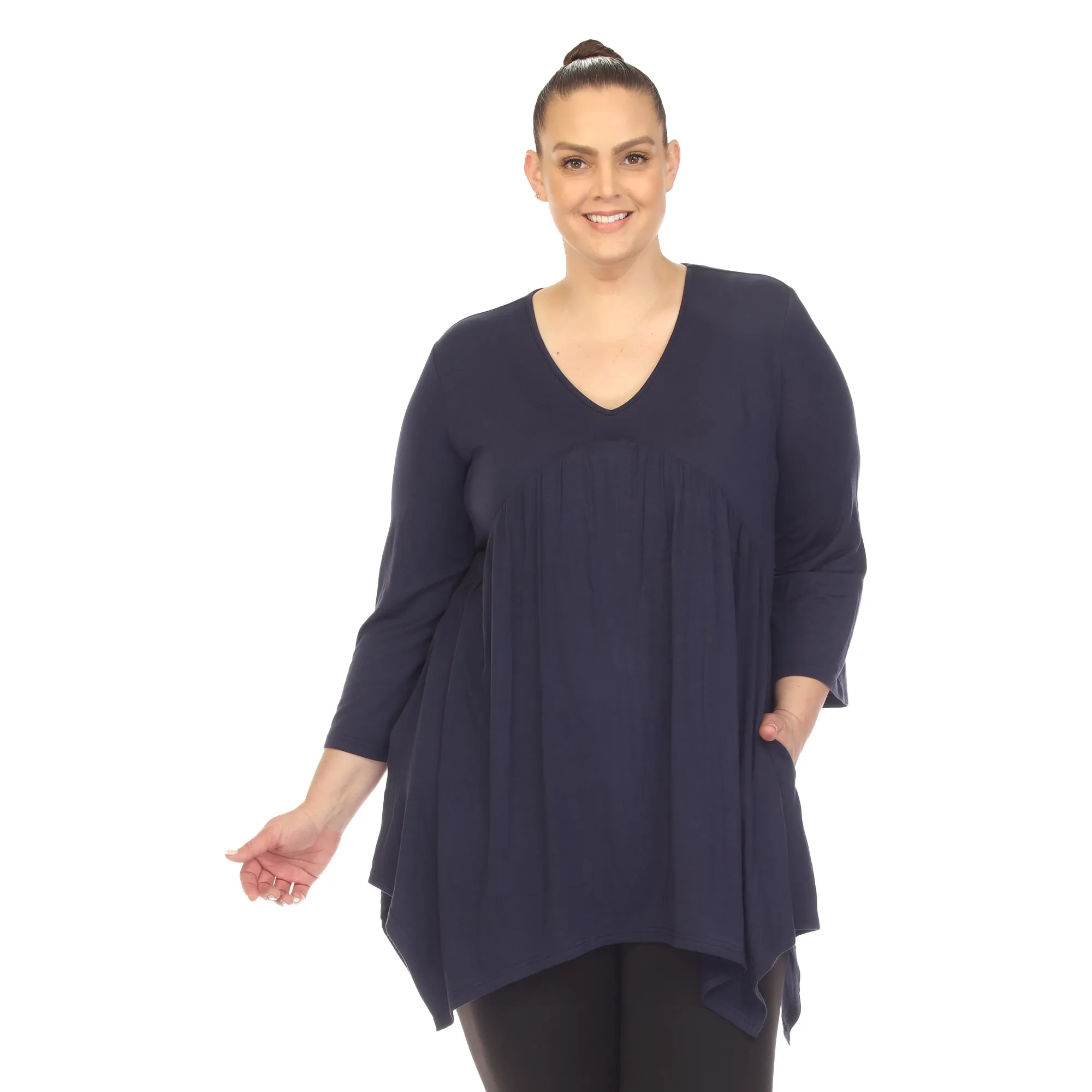 Empire Waist V-Neck Tunic Top - Plus